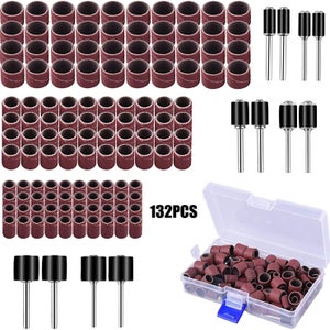 Ensemble 132 Pièces Tambours De Ponçage Pour Dremel - 120 Bandes Abrasives + 12 Mandrins Avec Boîte Gratuite