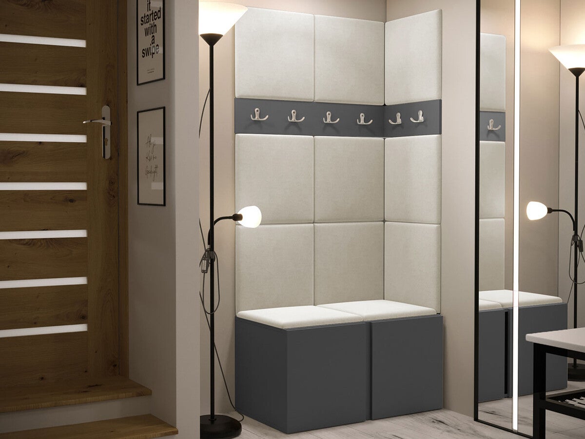 Conjunto para corredor Hartford 264, 186x84x46cm, Grafite, Tecido, Placa de aglomerado laminado, Colocado, Montado nas parede - 2