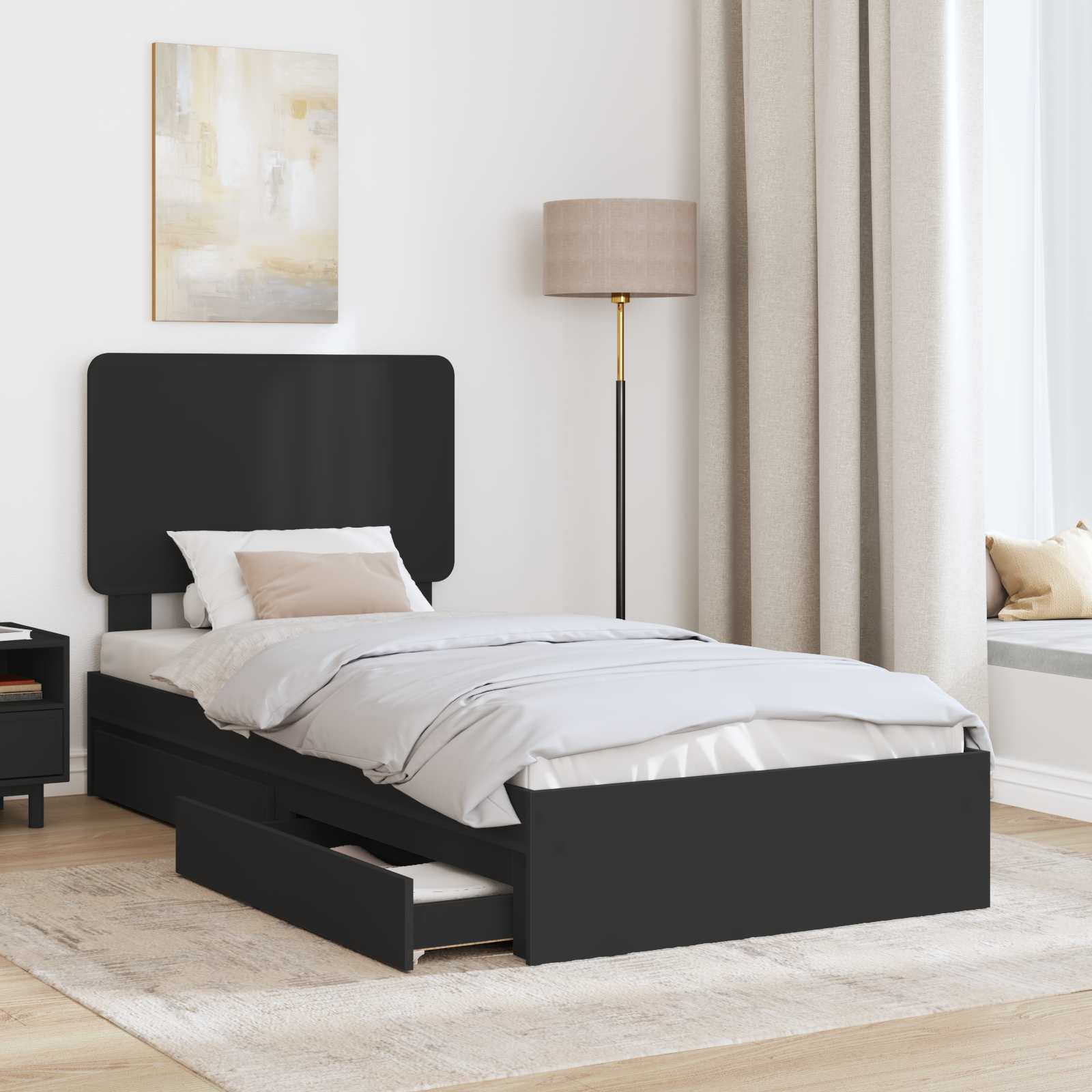 Lit de rangement avec tiroir noir 75 x 190 cm panneau de bois - 3