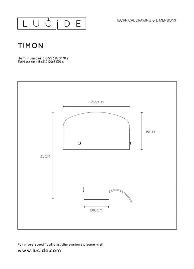 Lampe Métal Doré TIMON LUCIDE - Diam. 27 x H35 cm - 7