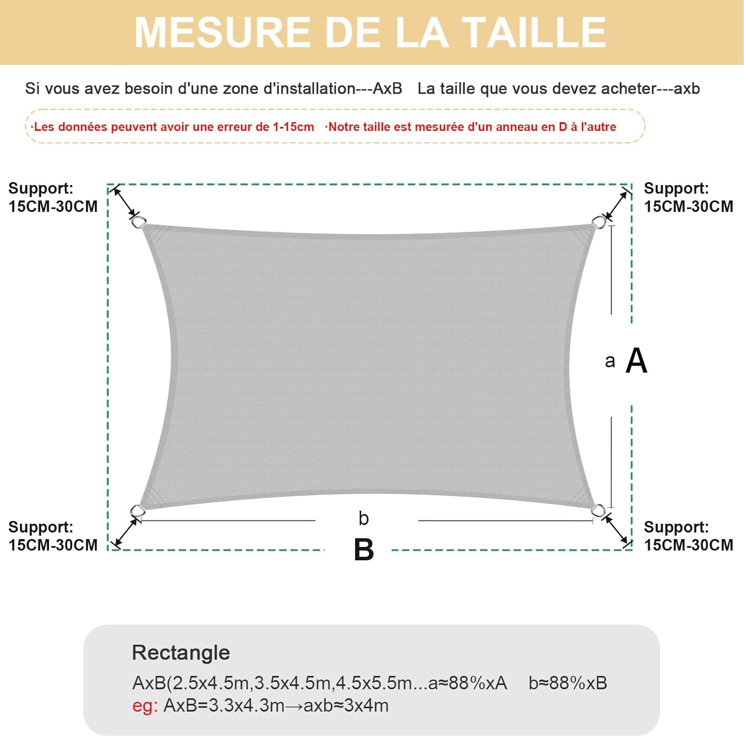 Voile D'ombrage 2x3m - Protection UV 95% - Imperméable - Pour Terrasse, Jardin, Piscine