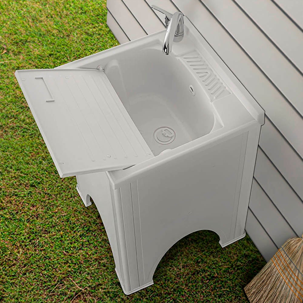 Mobile lavatoio Olimpo da esterno bianco con vasca, asse e kit scarico - 2