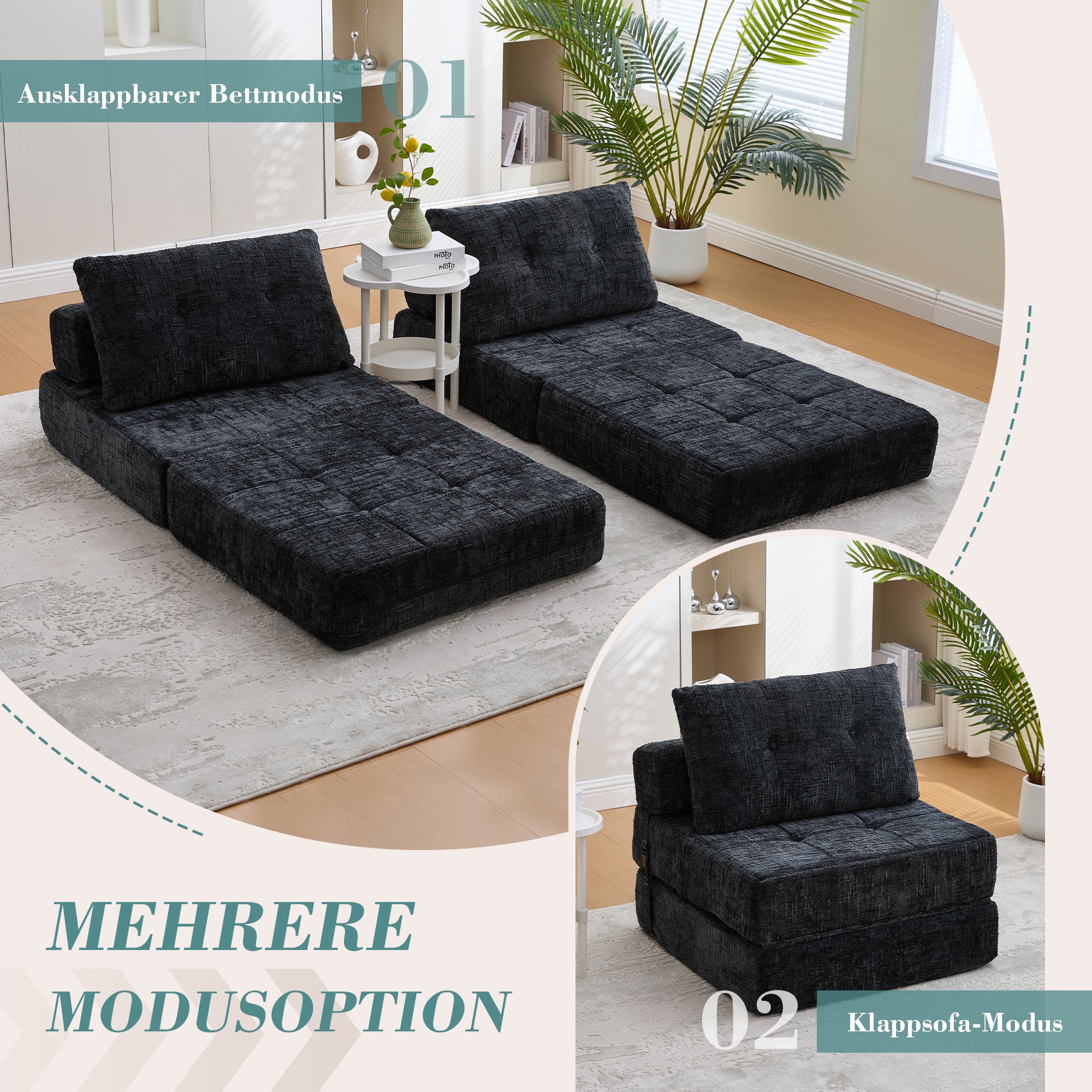 Canapé-lit pliable, canapé-lit avec coussins, matelas pliable avec dossier, canapé pliant portable, canapé de sol confortable pour salon et chambre - 3