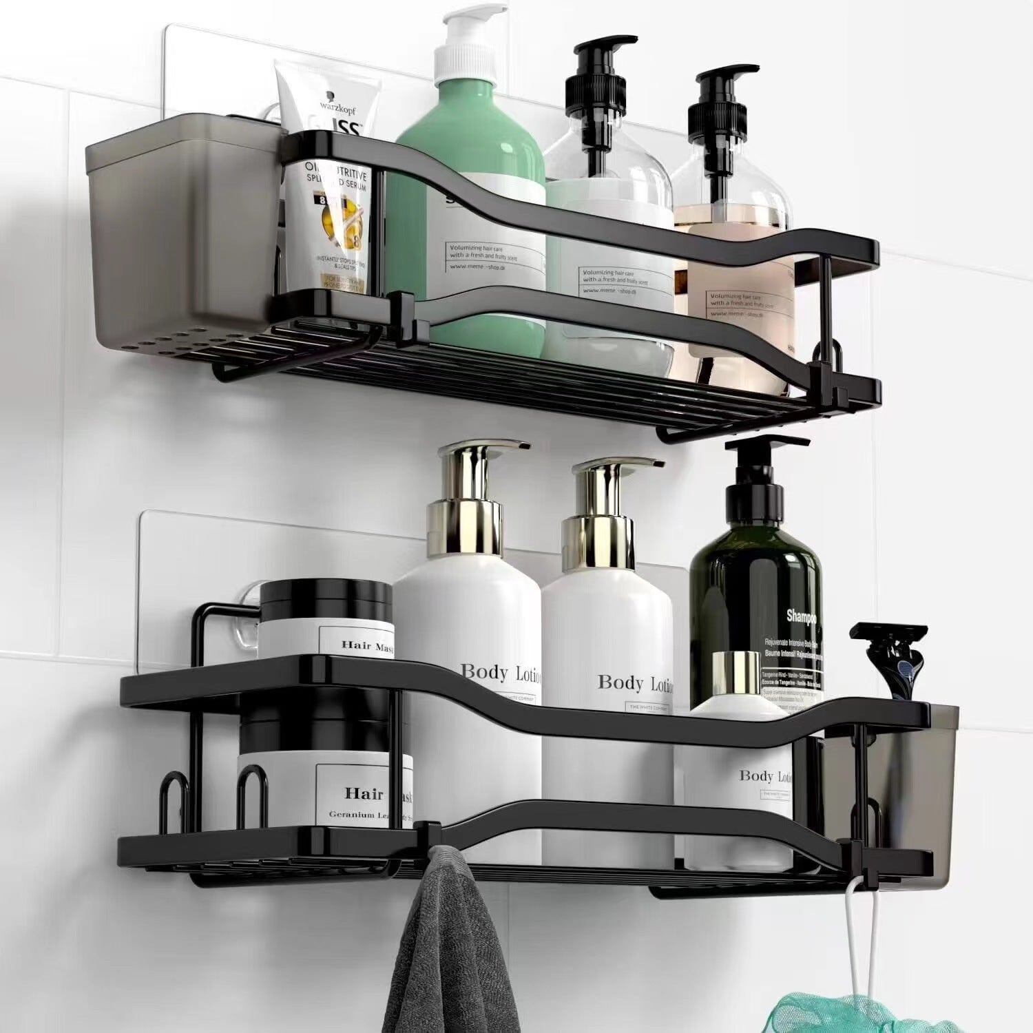 Aitatty Organizador de baño colgante para ducha: estantes de ducha inoxidables sobre el cabezal de ducha, sin taladrar en el interior, estantes sobre cabezal de ducha para champú con soporte de