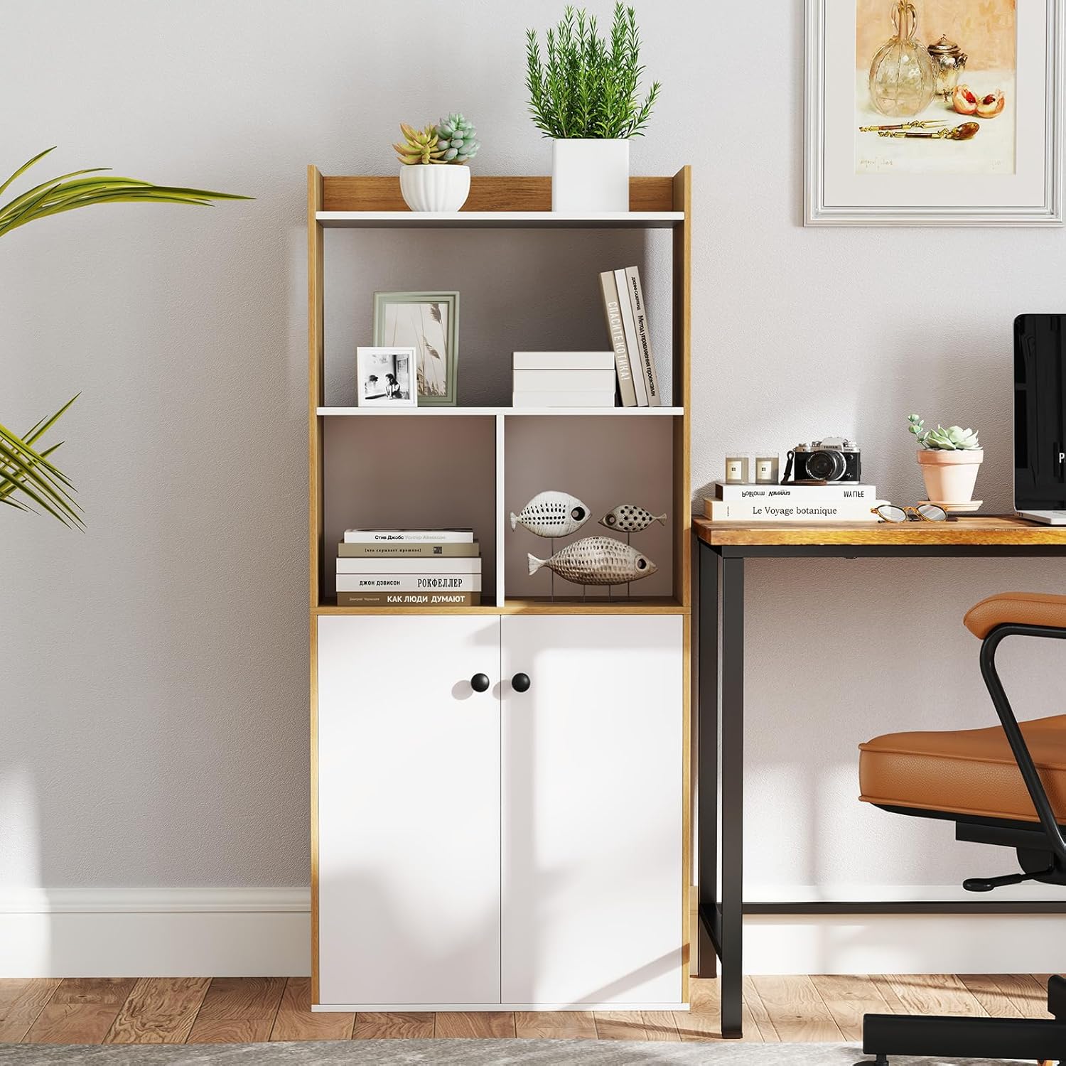 Estante, roupeiro de duas portas com prateleira aberta, dispositivo anti-inclinação, 60x30x140cm - 4