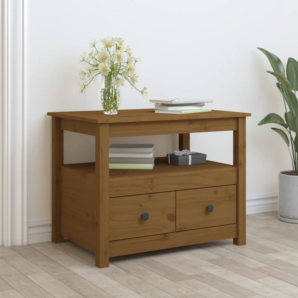 Stolik kawowy, miodowy brąz, 71x49x55 cm, lite drewno sosnowe vidaXL