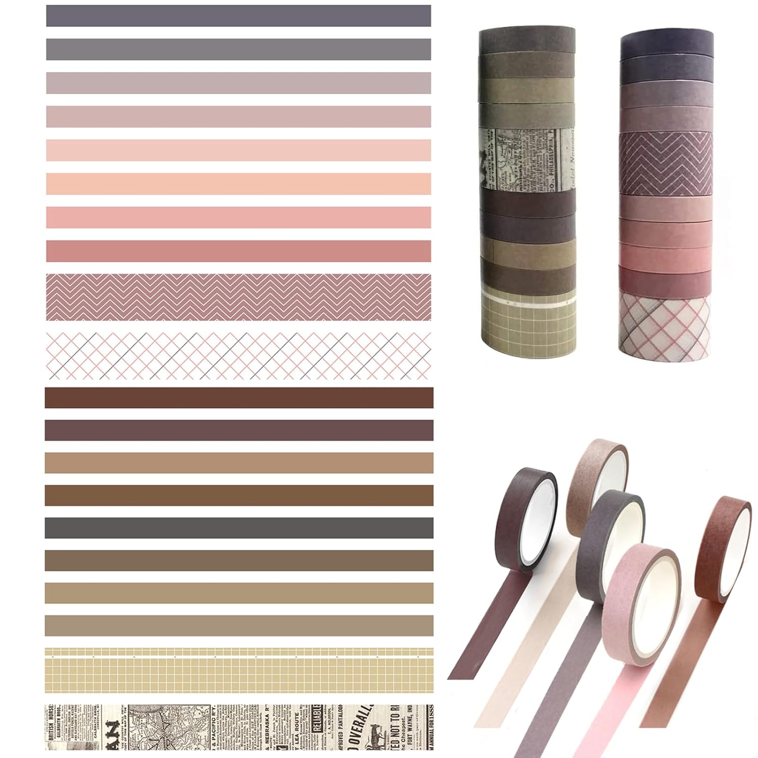 20 rolek taśmy klejącej washi, taśmy maskującej, naklejek dekoracyjnych w stylu vintage, klejów do scrapbookingu