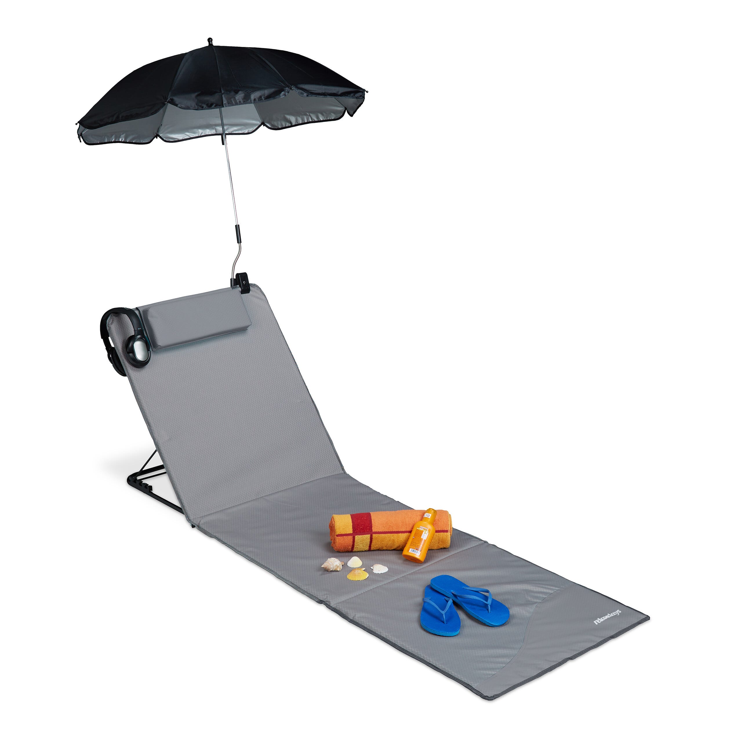 Chaise Longue Pliante Plage - Dossier 5 Positions Réglables, Appui-tête, Légère, Idéale Camping, Parc, Vacances