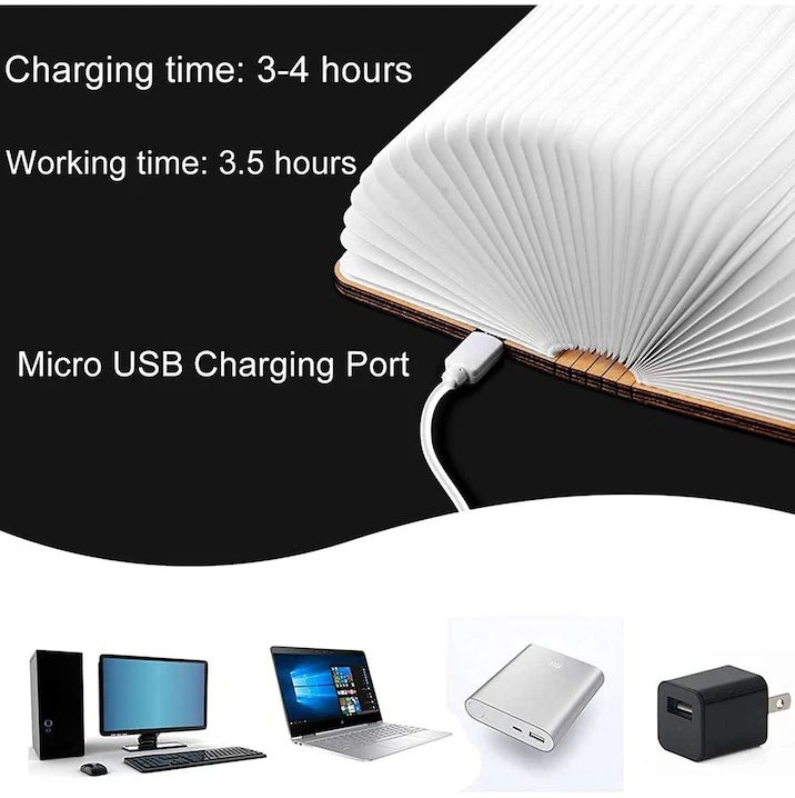 Lampe LED Pliable en Forme de Livre avec 3 Types de Lumière, Charge USB et Fonction Lampe de Nuit Portable, Couvercle en Bois, 11×14.5×2.5cm-red - 7