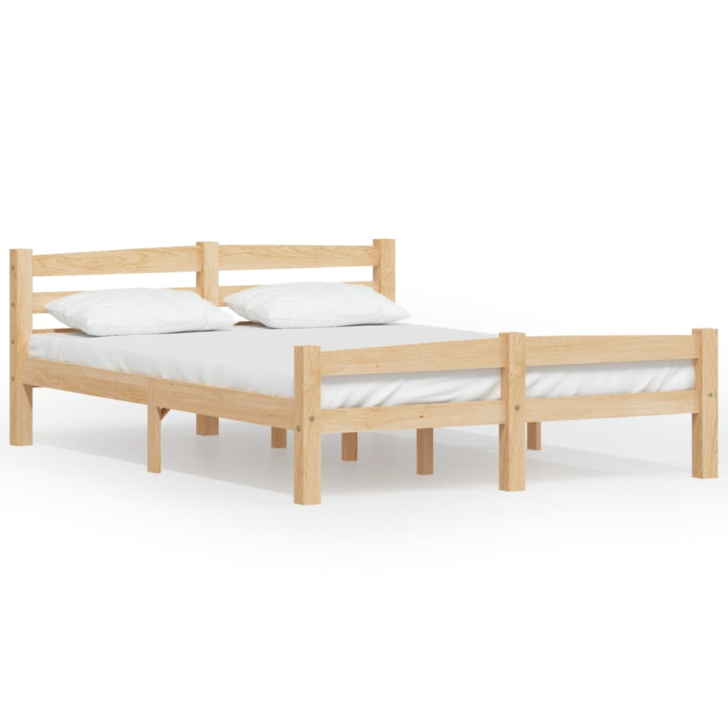 Cadre De Lit En Bois Pin Massif – 140x200 Cm – Brun – Neuf – Lit Deux Places