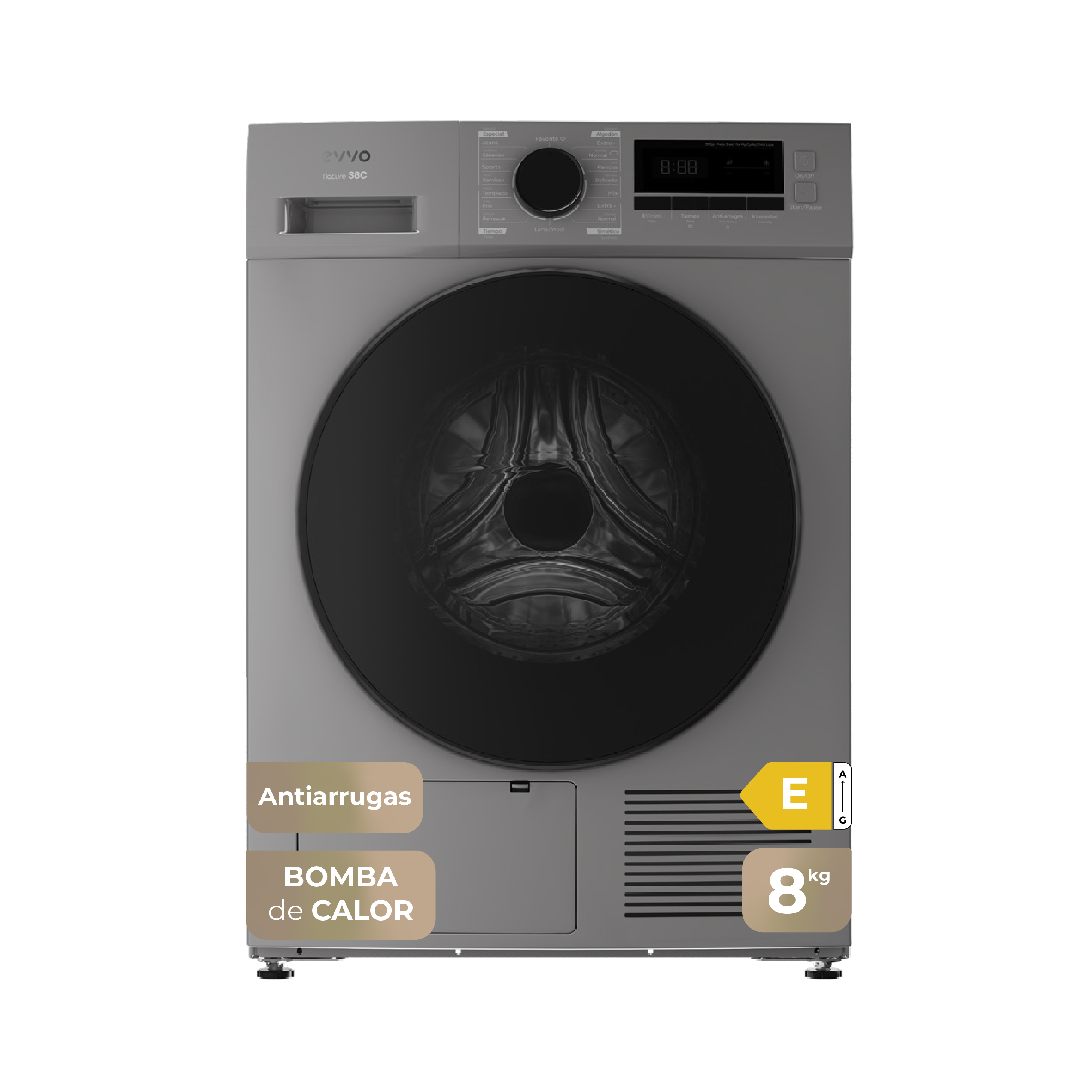 EVVO Secadora kg bomba de calor S8, Clase energética E, Airfresh