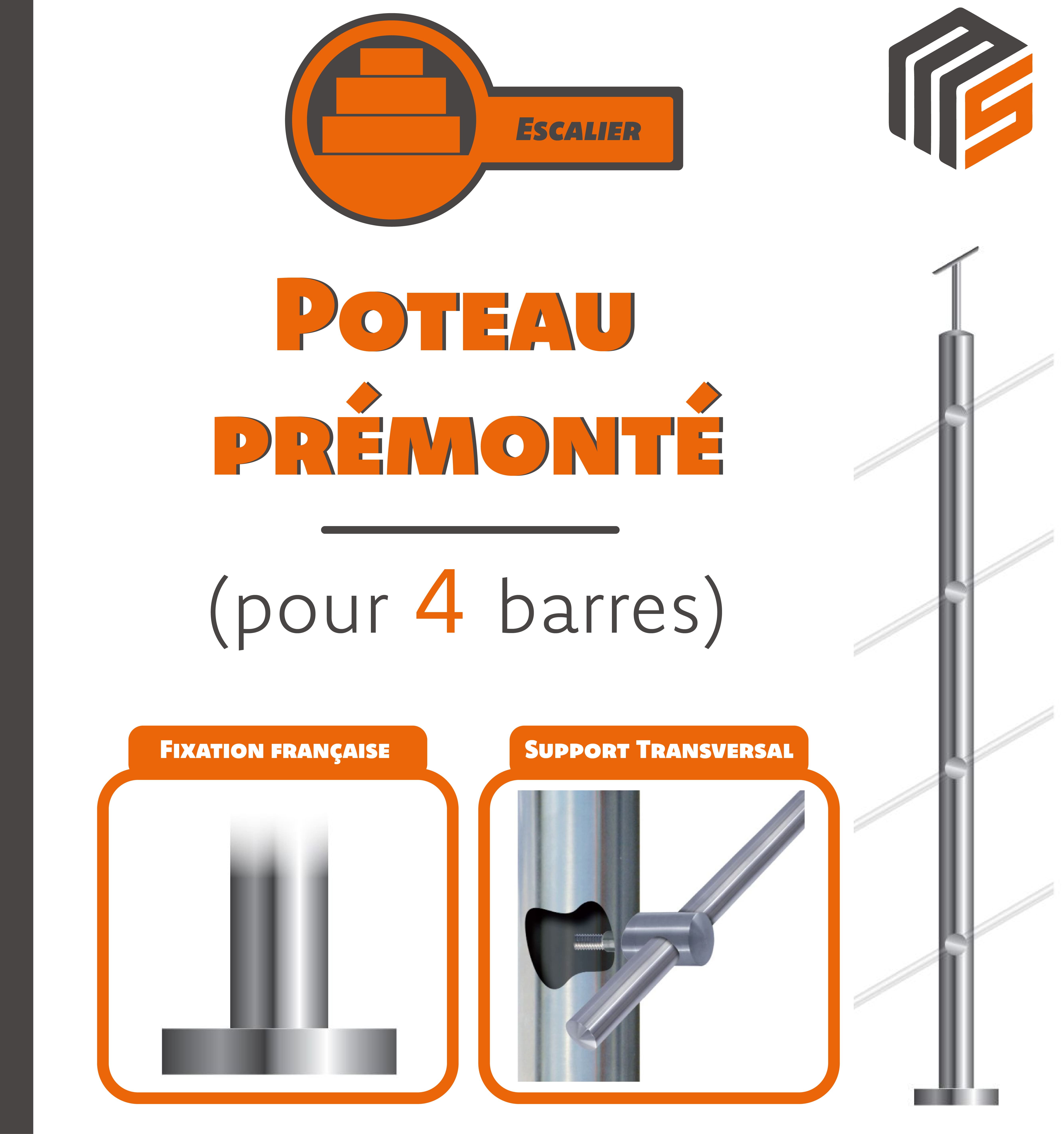 Support Cannes à Pêche NIXFACE - Aluminium - Fixation Horizontale/verticale - 4 Cannes