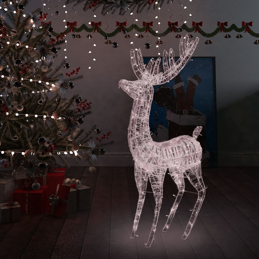 Reno Navideño Luminoso BAKAJI - 100 Luces LED Blanco Cálido, 42 Cm De Alto, Acrílico Reflectante, Para Interior/Exterior