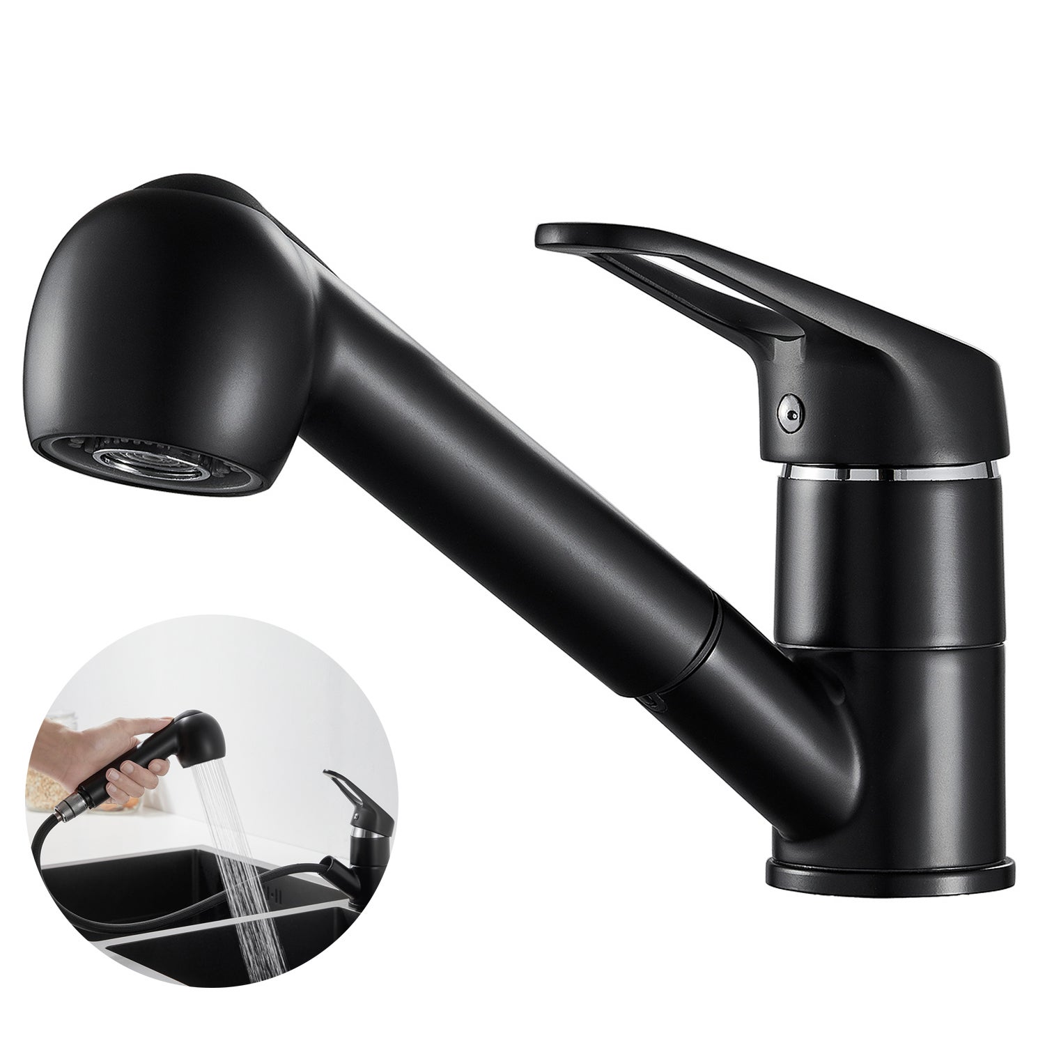 Rubinetto Per Lavabo Bagno In Nichel Spazzolato Con Doccetta Estraibile, 2 Maniglie, 3 Fori, Beccuccio Girevole 360° E Scarico Pop-up Incluso - 2