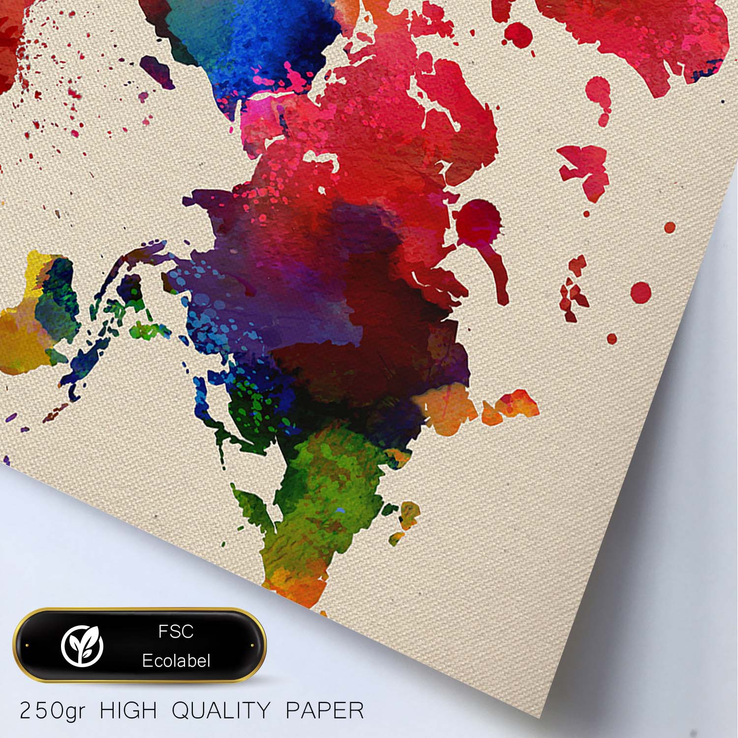 Lamina para enmarcar mapamundi mapa del mundo poster con imagenes del mundo de estilo acuarela lamina mapas 30x40 para enmarcar marco madera clara a3