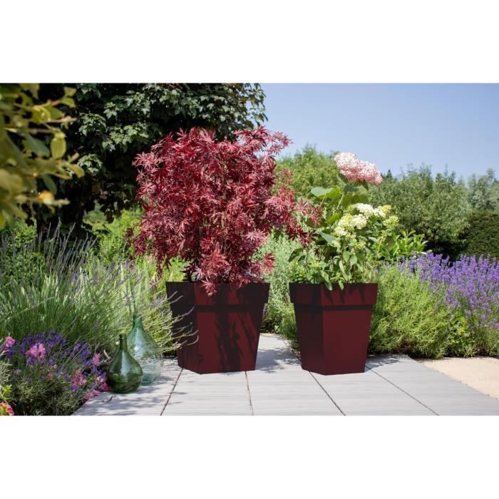 Pot de fleur carré Toscane 49,5 x H.52,5 cm - Rouge bourgogne - Eda ...