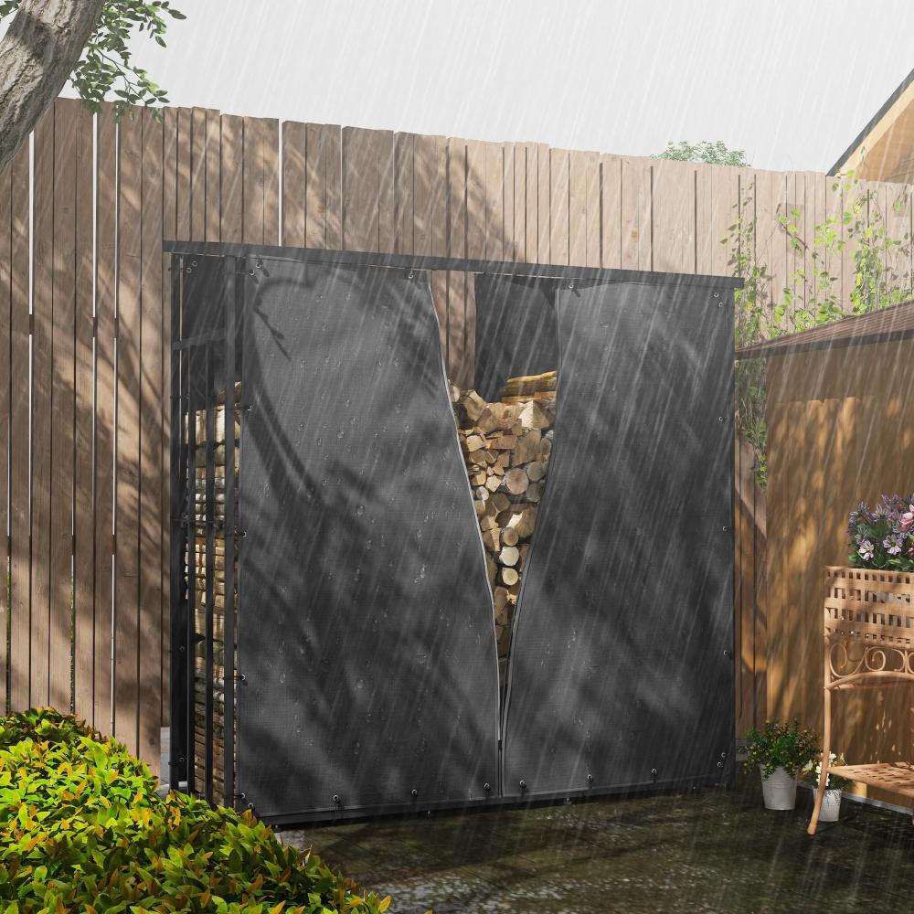 Pokrowiec na kłody 2-częściowy, 174 cm, wodoodporny, Oxford 600D, ochrona UV, do drewnianego stojaka, czarny