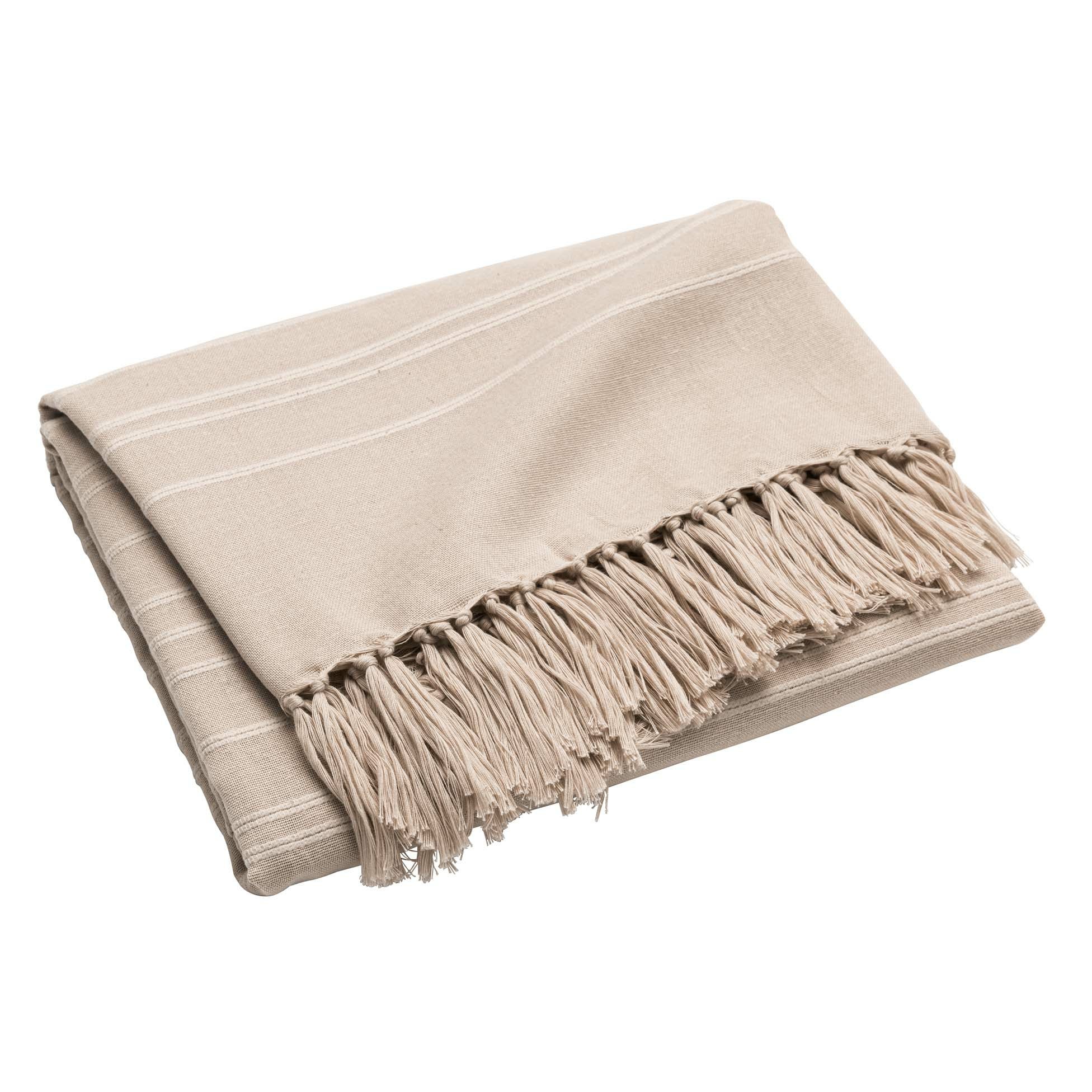 Plaid LILIA 240 x 220 cm – 100 % coton – Plaid à franges Beige - 2