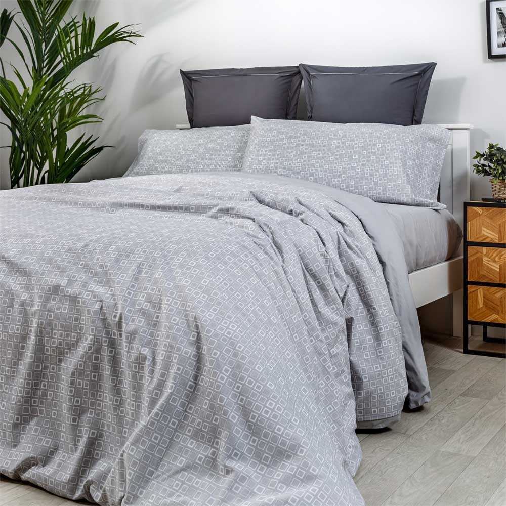 Cotton artean - funda nordica gros algodón y poliester reciclado gris cama de 200