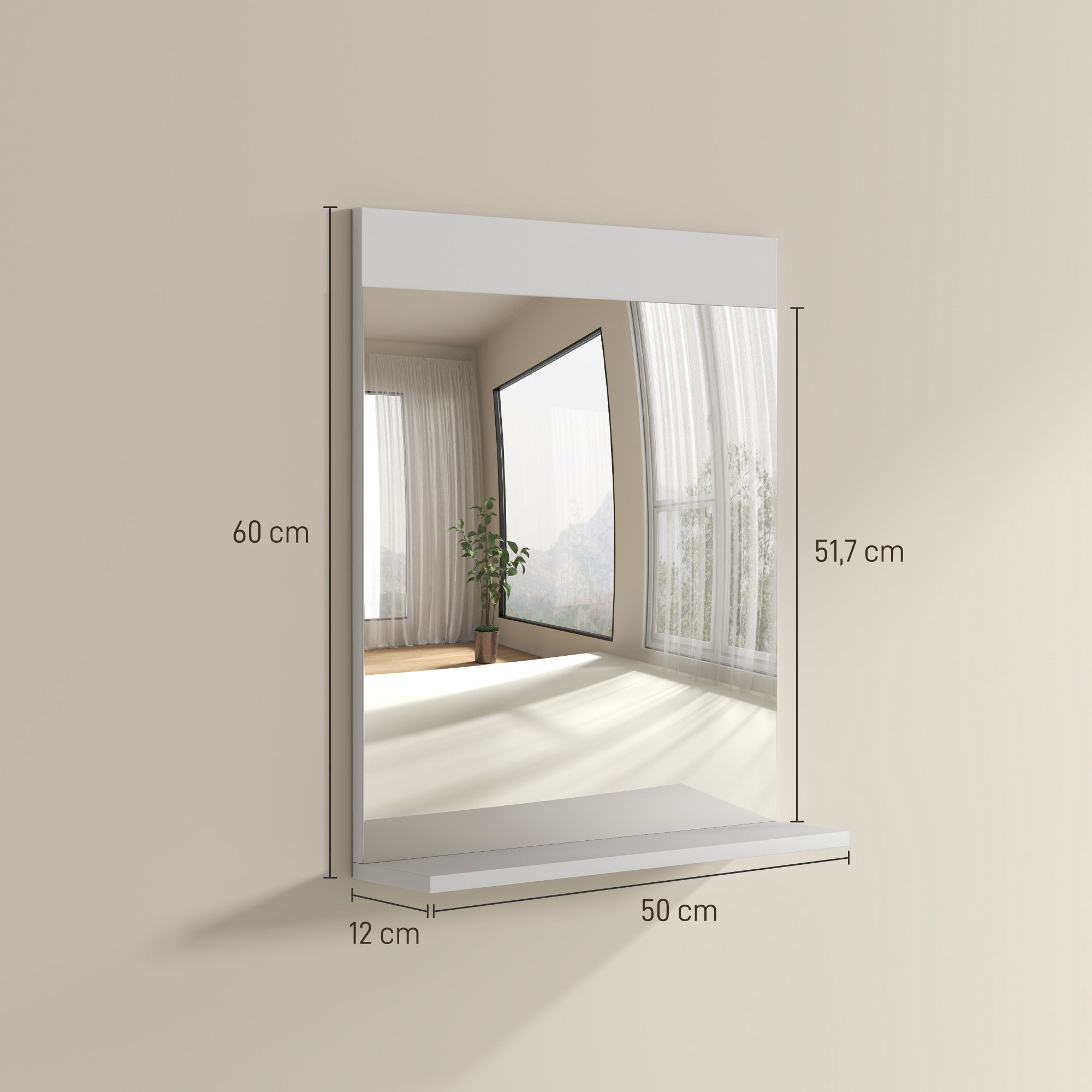Miroir de salle de bain miroir mural avec étagère de rangement pour salon chambre 50 x 12 x 60 cm blanc - 4