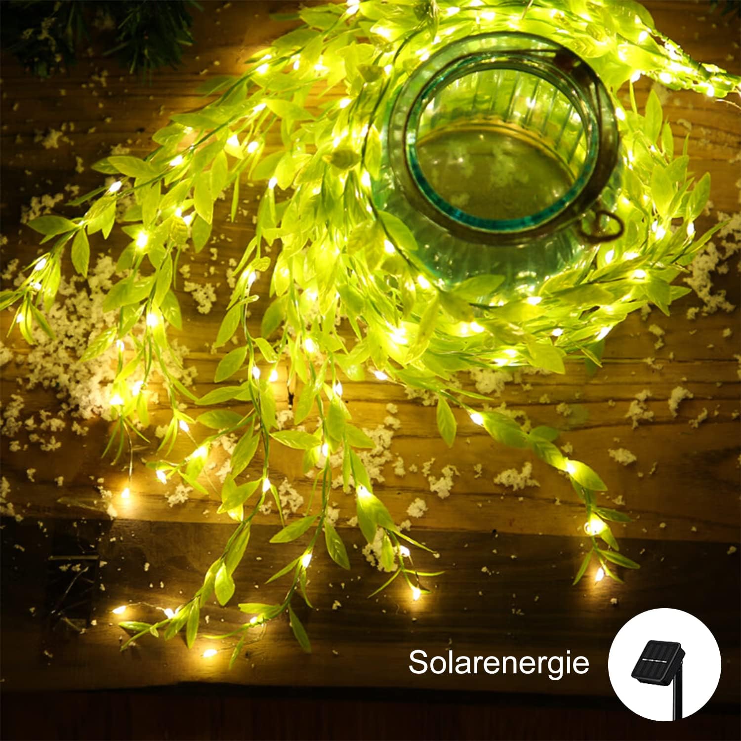 Lampki solarne na zewnątrz, lampki zewnętrzne z liści wierzby, 120 diod LED, 12 m - 4