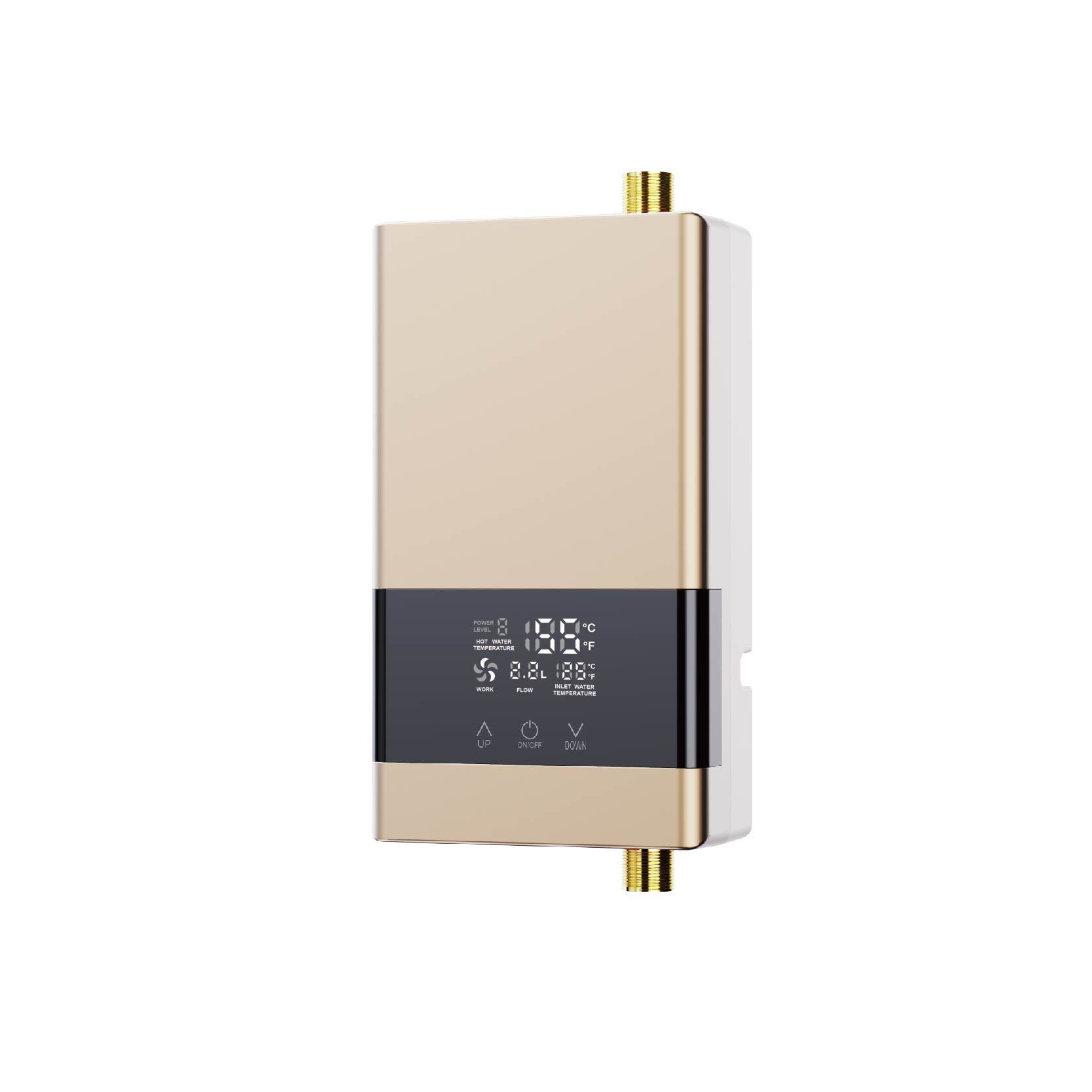 Przepływowy podgrzewacz wody bez zbiornika - 6000 W 220 V - Ekran dotykowy LED - Z pilotem - Nadaje się do pryszniców, zlewów kuchennych - złoty