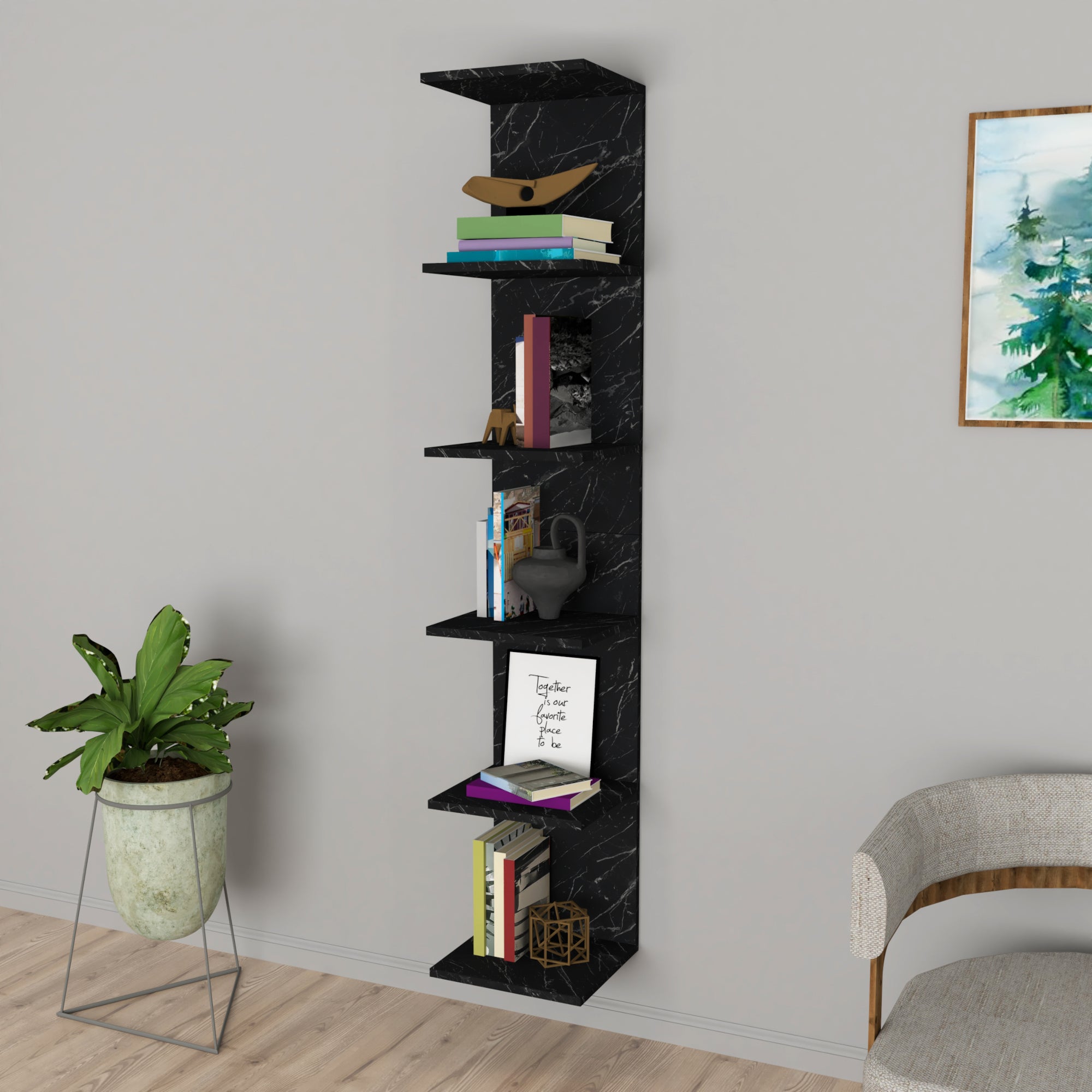 en.casa] Mensola da Parete con 3 Ripiani Aperti Scaffale Libreria Sospesa a Muro con Vani Portaoggetti Espositore Pensile per Soggiorno Studio Corridoio 119x18x55 cm - Effetto Legno Scuro
