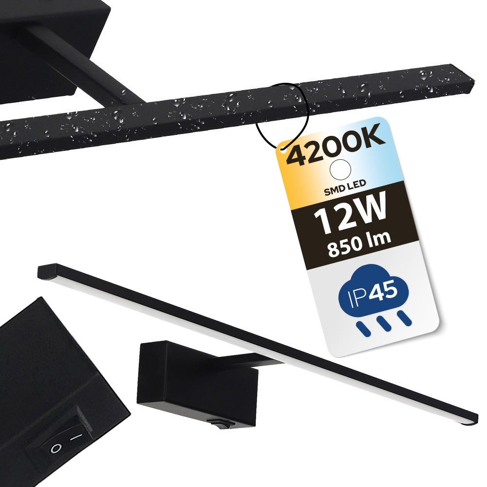 Kinkiet łazienkowy nad lustro/ pokojowy LED 12W, 850lm, 4200K, IP45, czarny, KANARYA-12 HOROZ