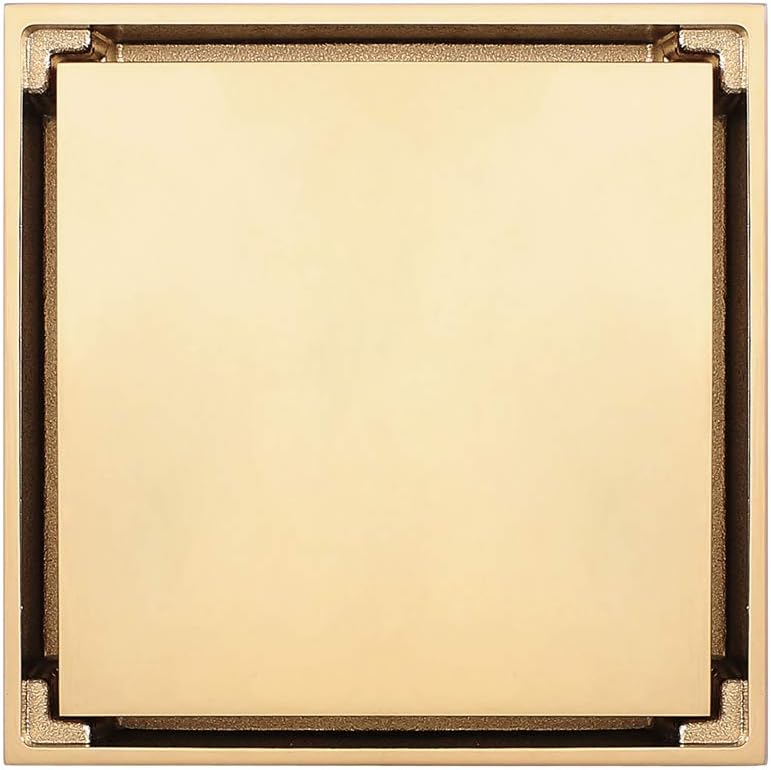 Desagüe de piso oculto color oro, canal de ducha cuadrado de latón, desagüe de ducha a prueba de olores para inodoro, baño, cocina, 4 pulgadas