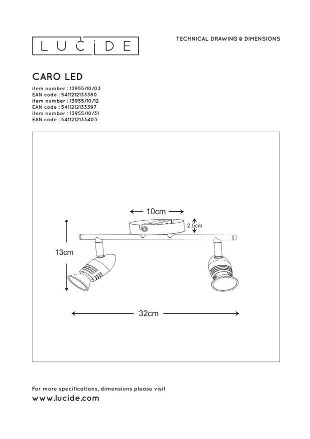 Spot plafond CARO-LED - Chrome Dépoli - 2xGU10 (MR16) - Lucide - 4