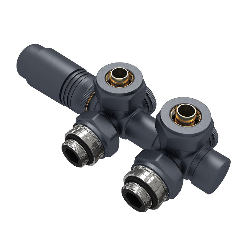 EMKE Zestaw termostatyczny do grzejnika 1/2" GZ, PEX fi 16 – antracyt mat – zawór termostatyczny grzejnikowy