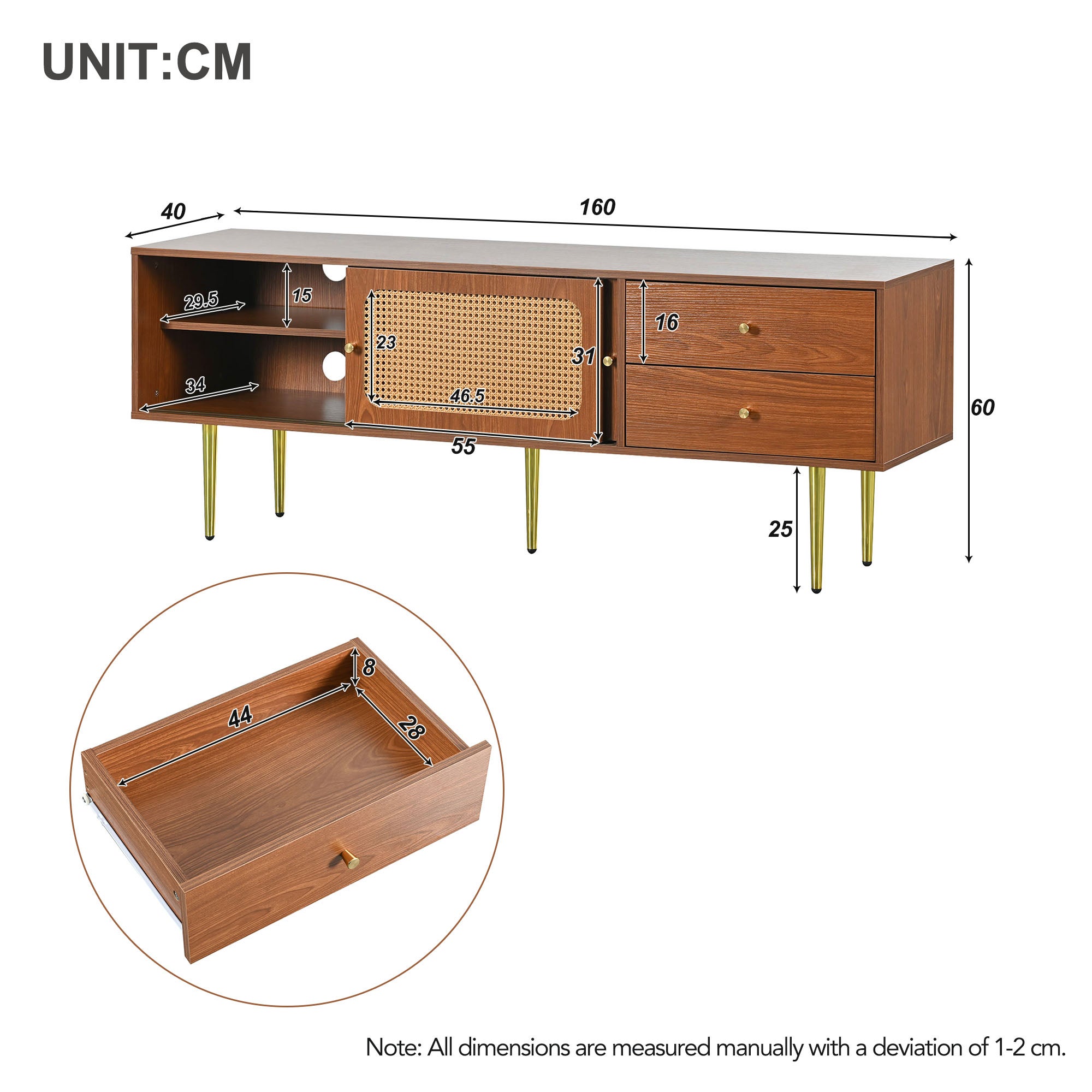 Credenza In Rattan Con 2 Ante E 2 Cassetti - Mobile Multiuso Per Camera Da Letto, Soggiorno O Ingresso - Foto 9
