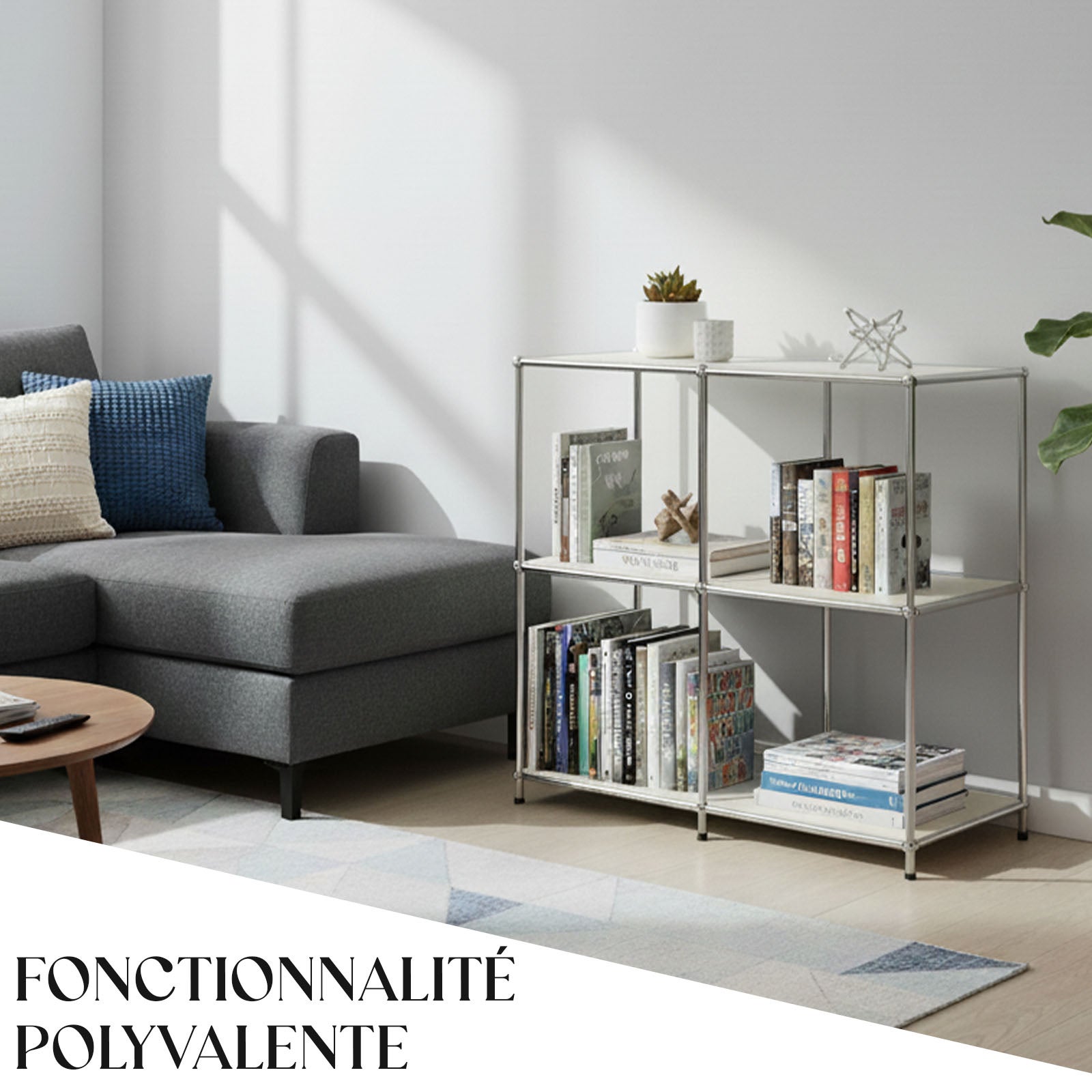 Étagère métal chromé design épuré, Concept Epuré MK-027 : 3 étages, 78 x 40 x 82 cm, Blanc - 6