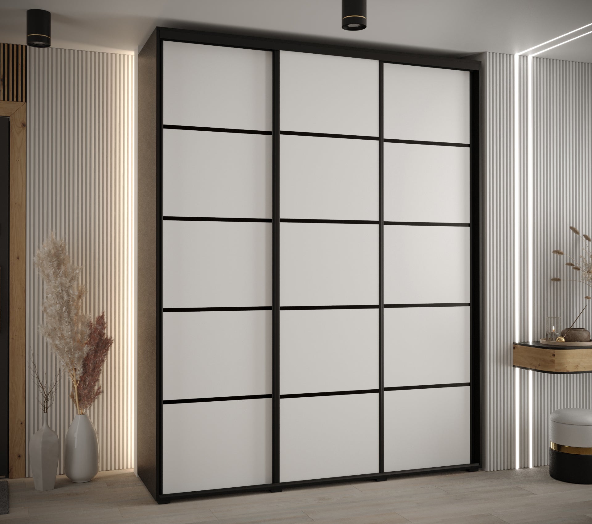 Szafa przesuwna wysoka Davos 4 190 x 45 x 235,2 cm czarny + biały + u. czarny - Abiks Meble - 2