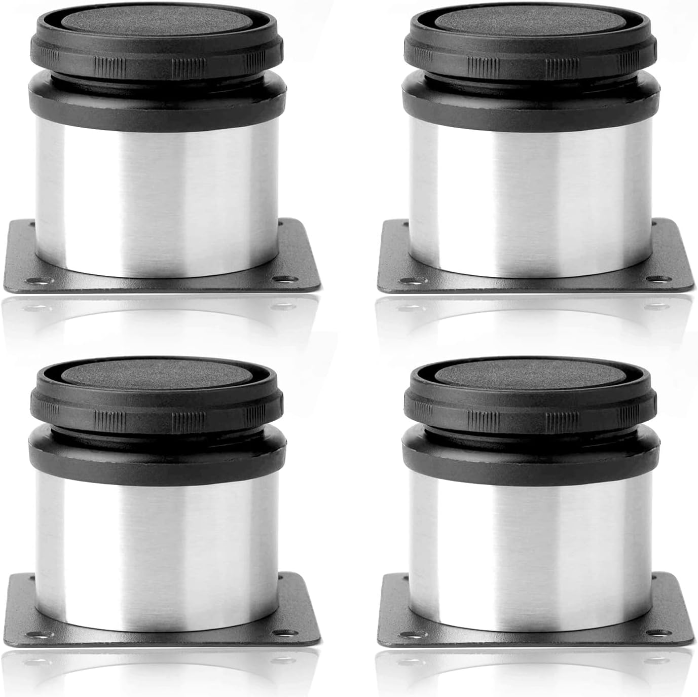 4 picioare rotunde reglabile pentru dulapuri de bucătărie - oțel inoxidabil - negru și argintiu - 50 x 50 mm