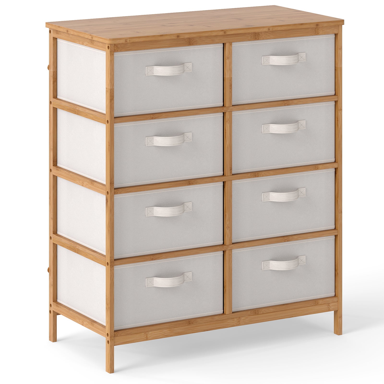 Comodă cu 8 sertare, mobilier de depozitare din bambus cu cutii detașabile din țesătură, dulap cu sertare, 80 x 40 x 94 cm, bej