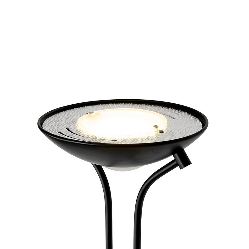 Qazqa moderne lampadaire uplighter avec bras de lecture - Diva - noir, led intégrée 23w incluse, Integrated led, 2000k - 3000k, - 7