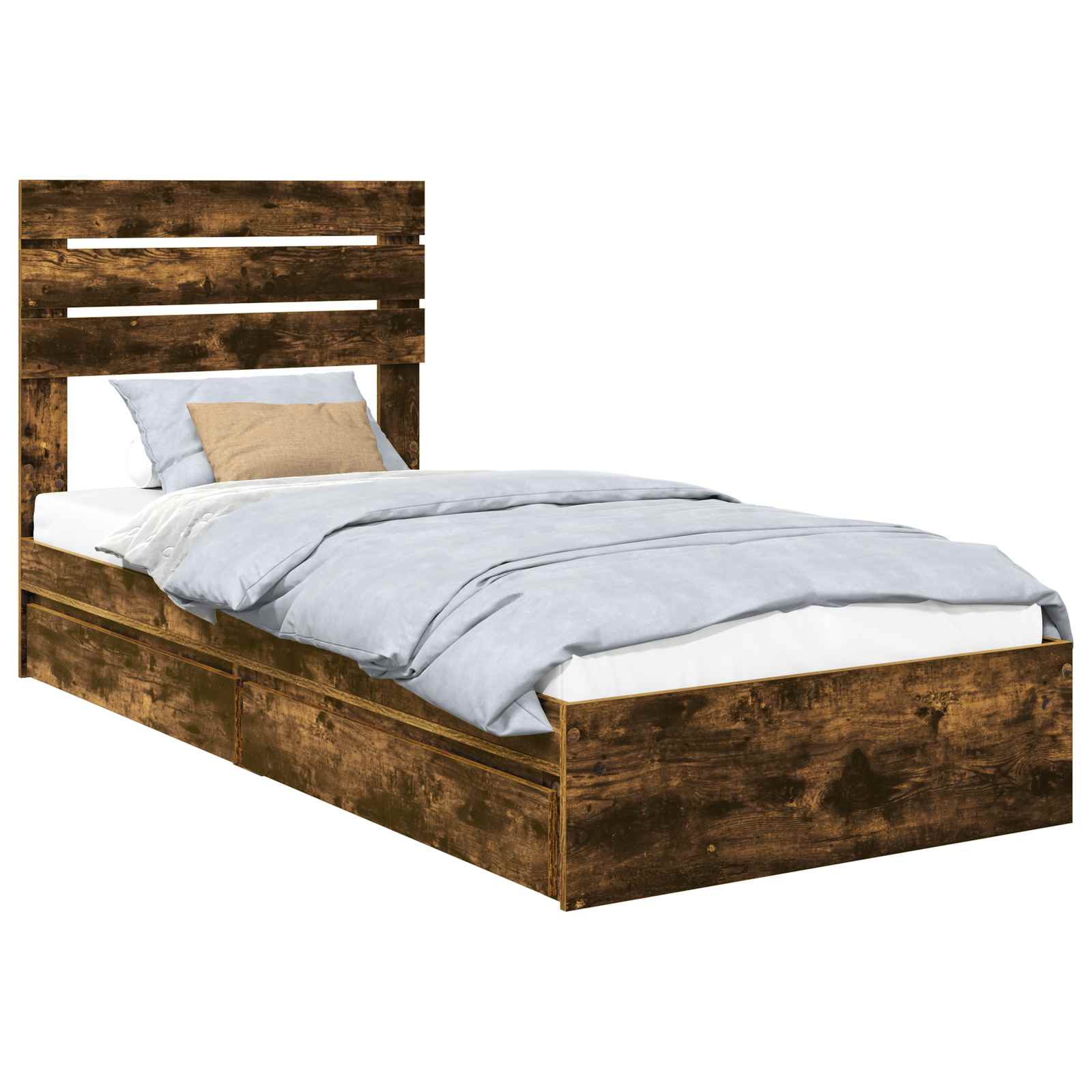 Lit de rangement chêne fumé 75 x 190 cm en panneau de bois - 2