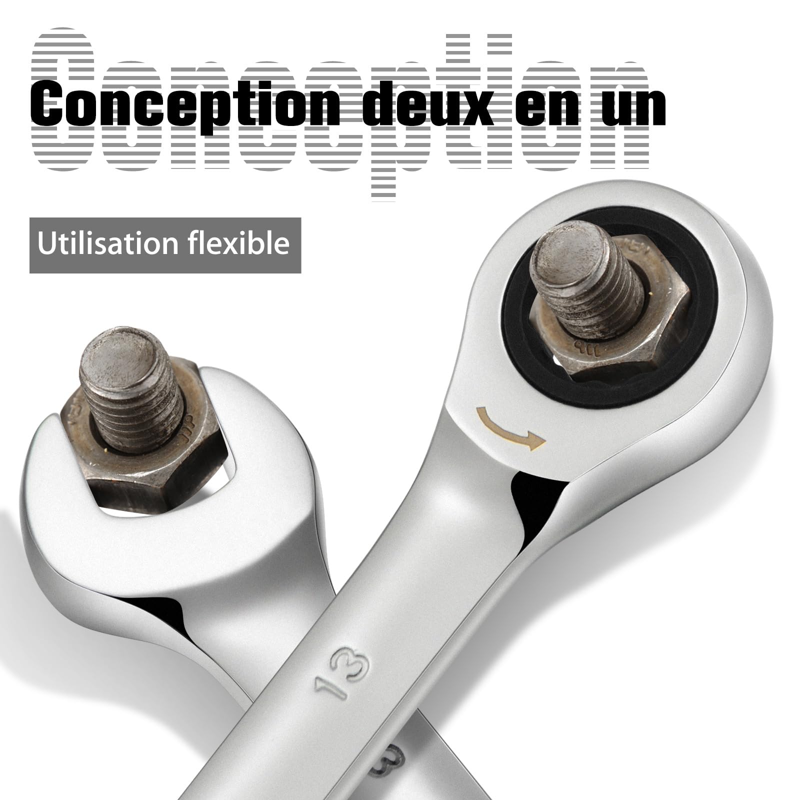 SORAKO Clé Plate à Cliquet 13mm, Clés Mixtes à Cliquet, Outils de Réparation à Domicile, 72 Dents 5° Angle Reprise Clés Mixtes à Cliquet - 6