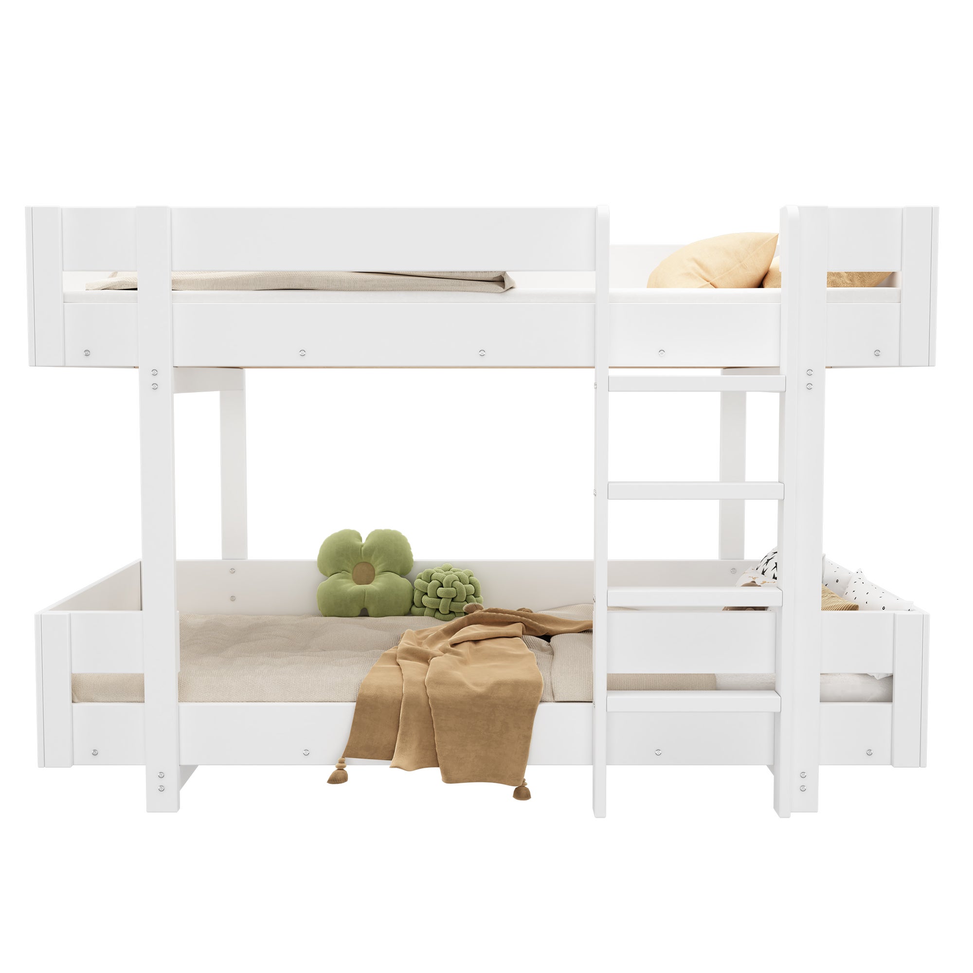 Lit superposé pour enfant 90x200 cm - avec échelle et garde-corps - design simple - Blanc (sans matelas) - 4