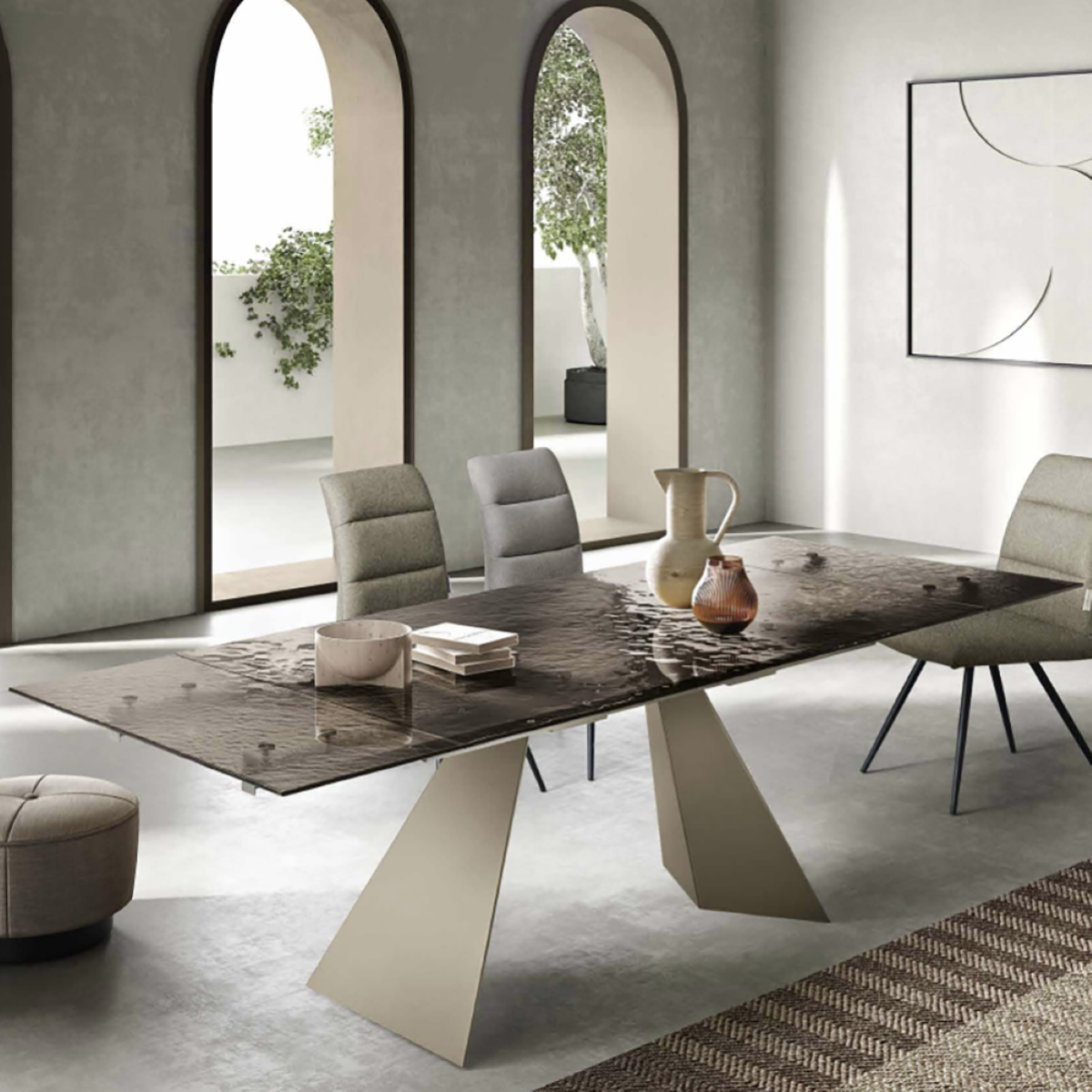 Tavolo allungabile 240 cm WATERS base in metallo Beige e piano in