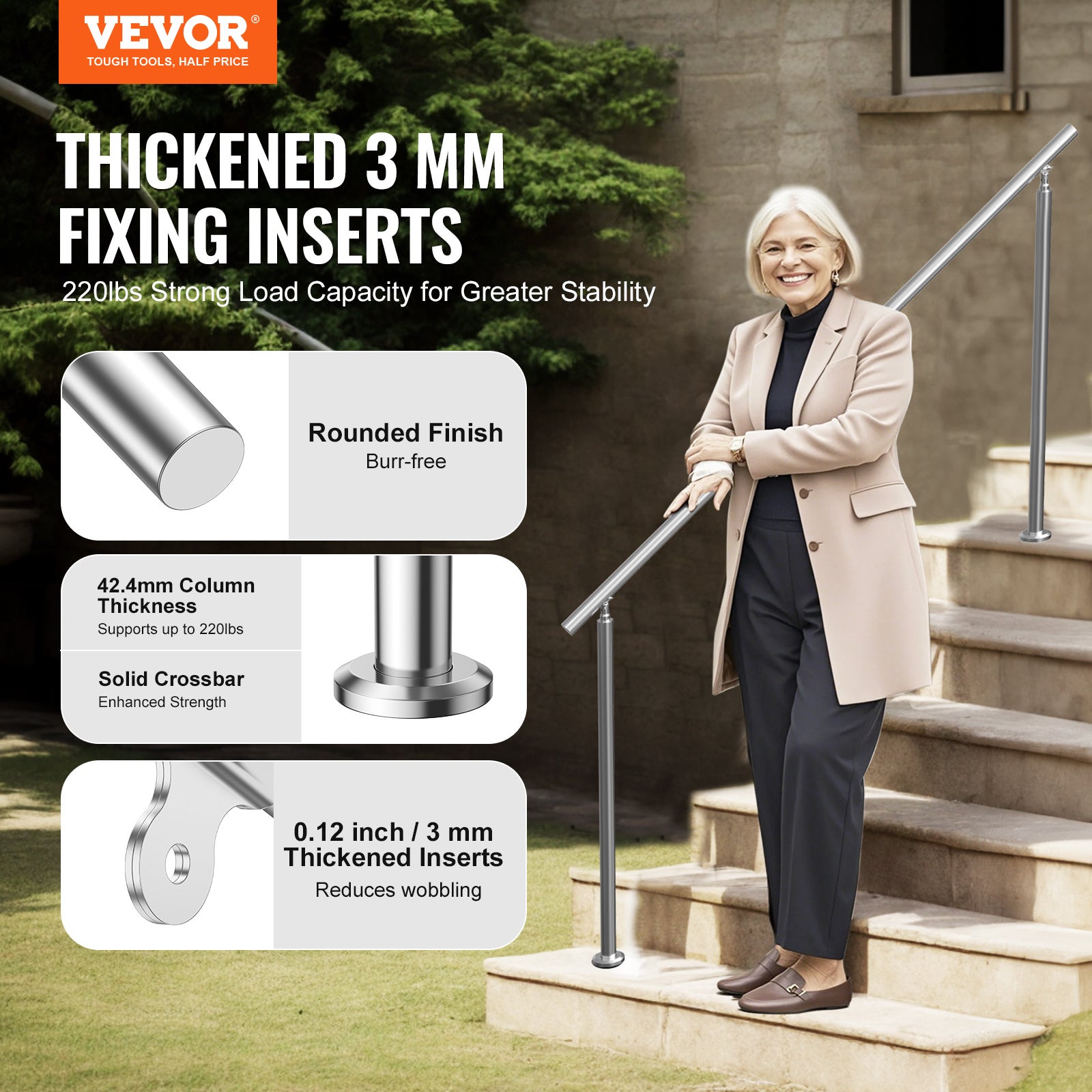 Rampe d'escalier extérieure,VEVOR kit rampe d'escalier 71