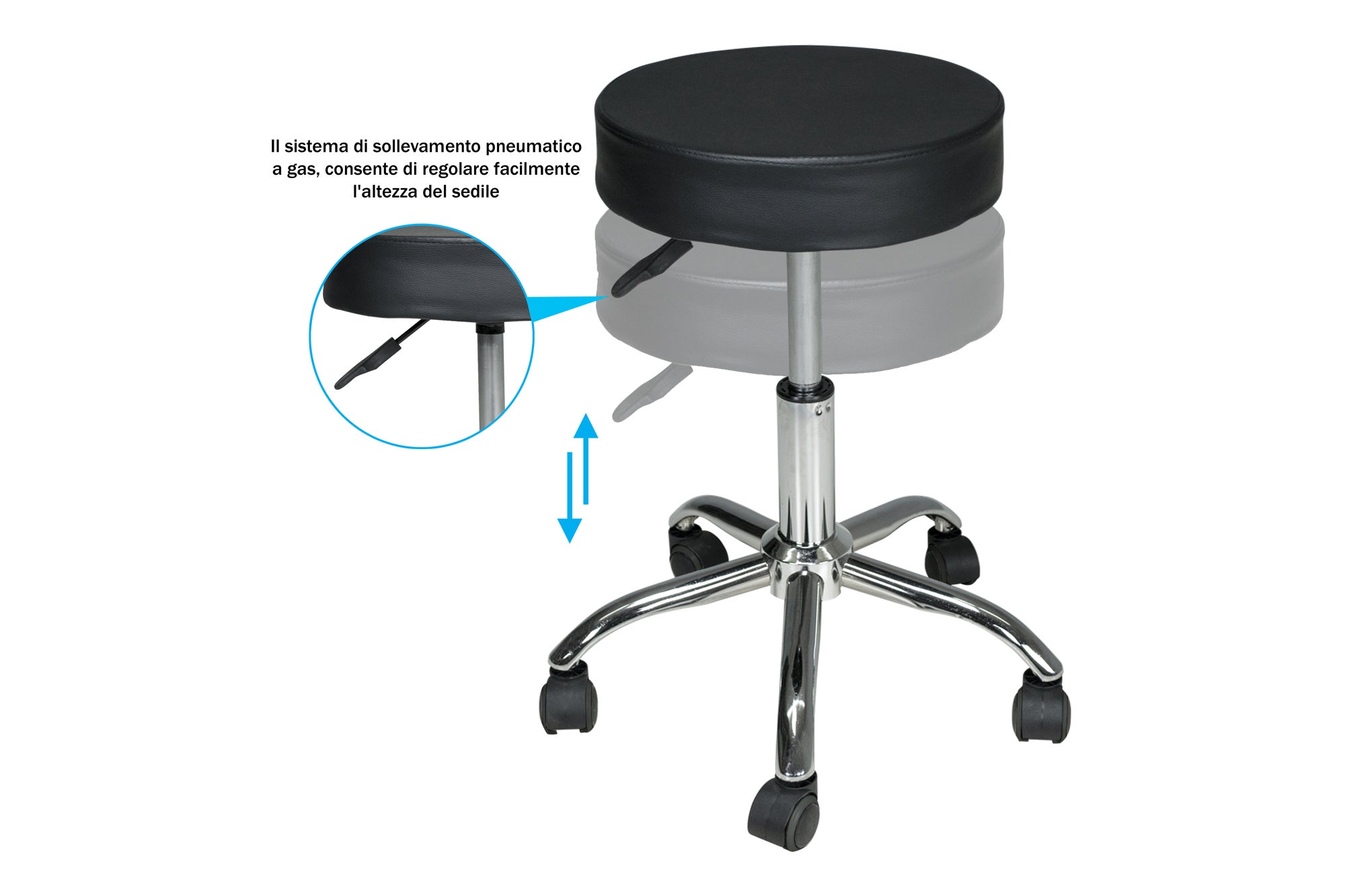 Sgabello professionale estetista in ecopelle, sgabello da ufficio mod. Alvin - 4