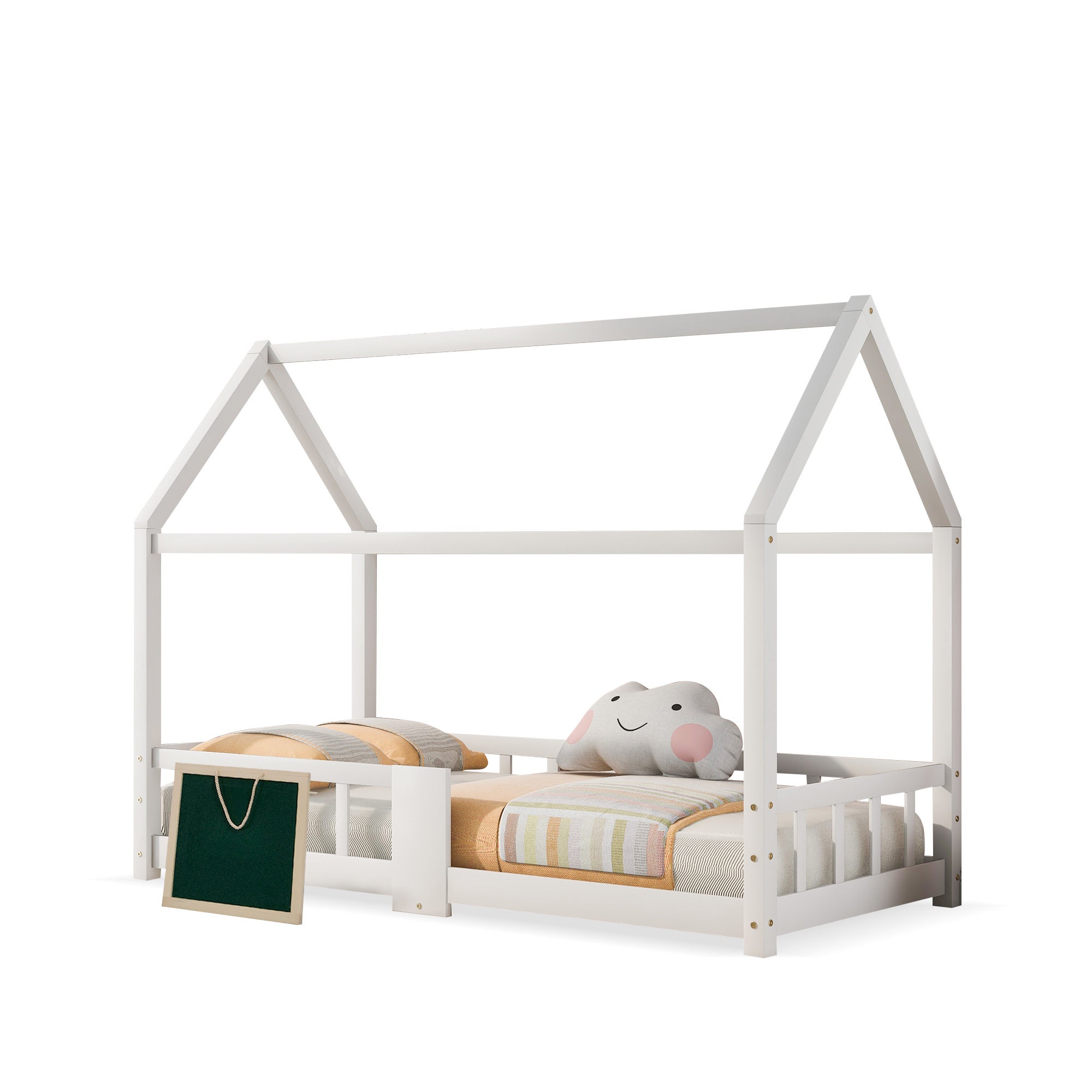 Letto per bambini House con rete a doghe in legno di pino grigio 80 x