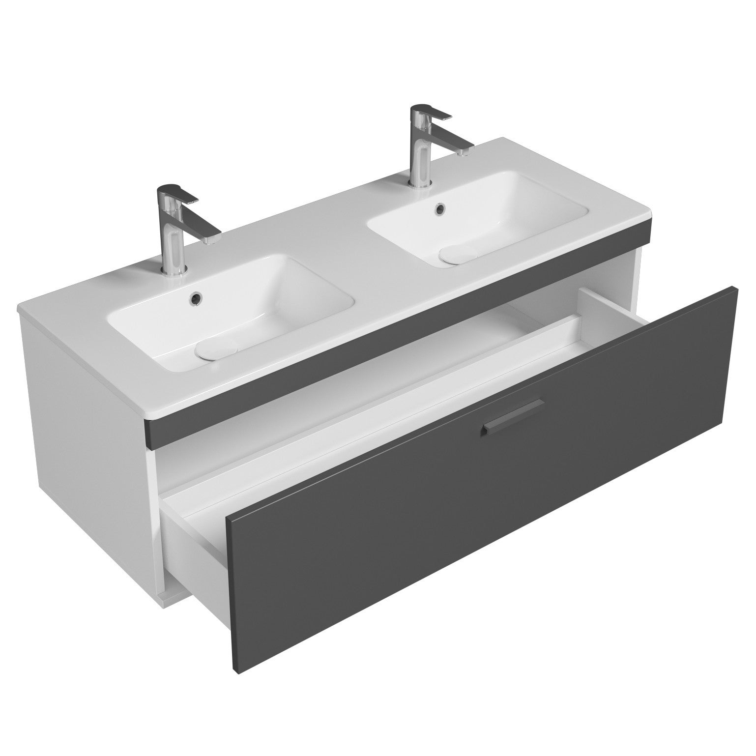 RUBITE meuble double vasque encastrée L. 120 cm 1 tiroir gris anthracite salle de bain - 2