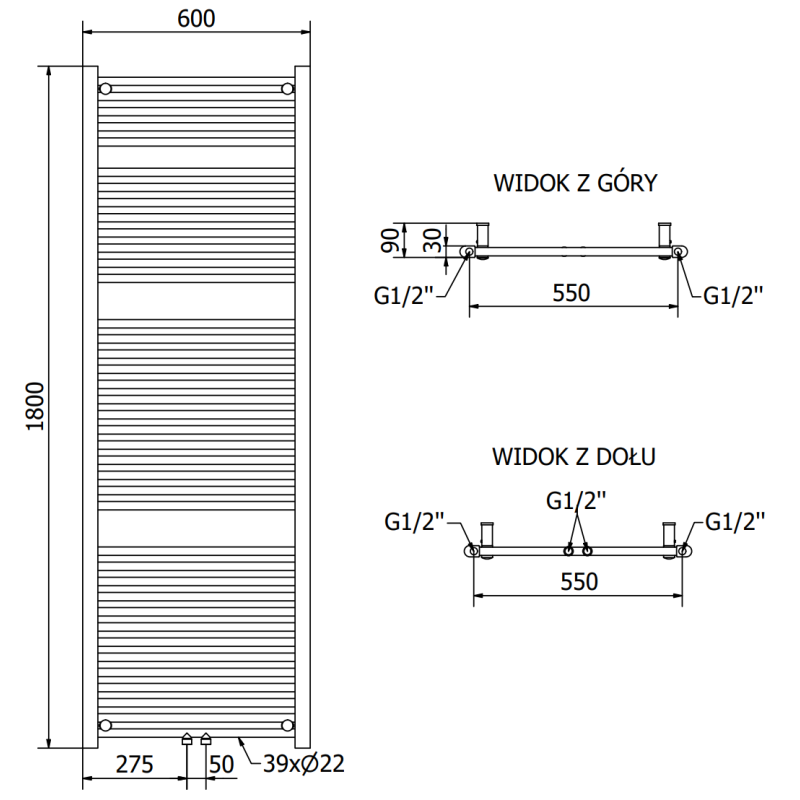 Grzejnik elektryczny Mexen Mars złoty 1800x600 mm