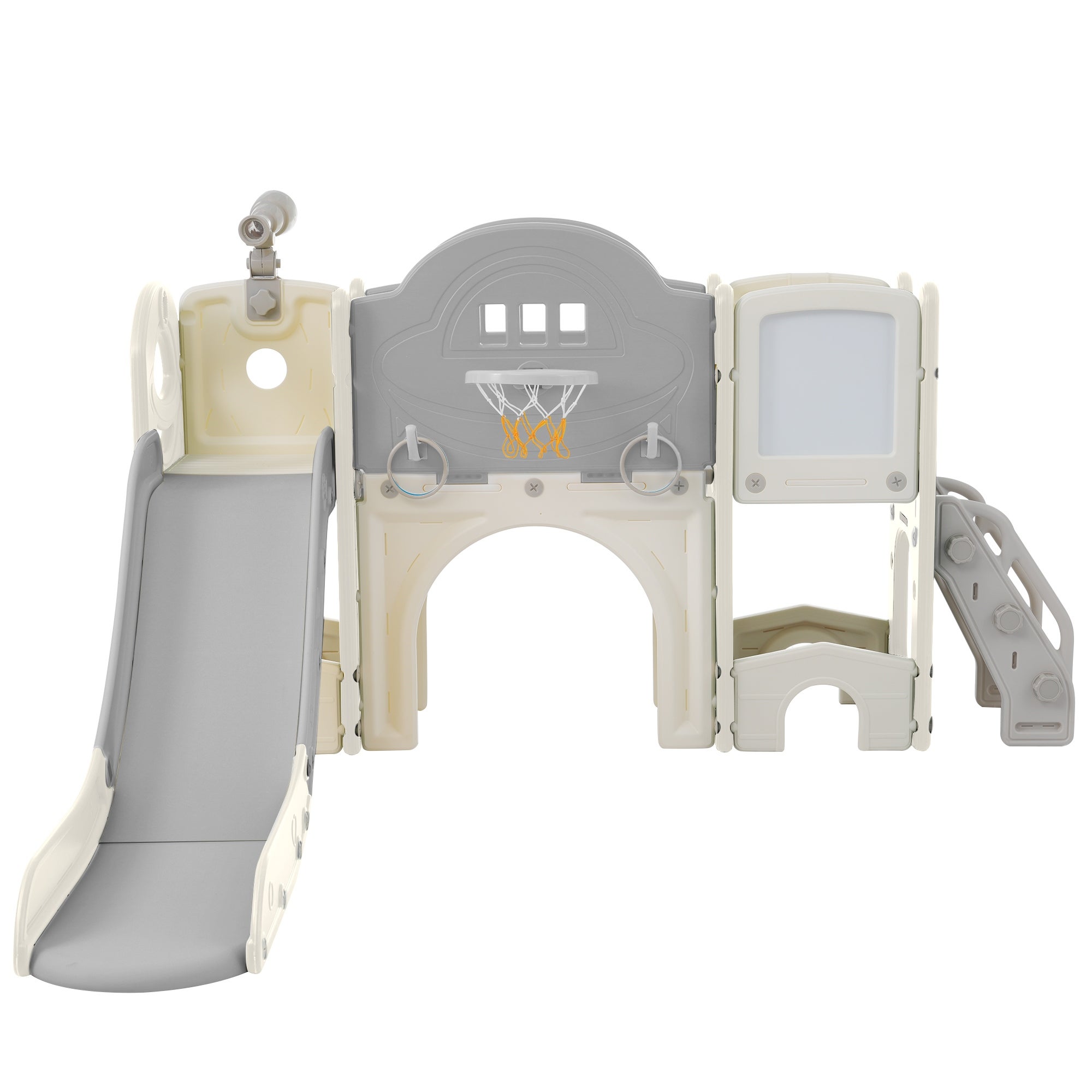 Jouet extérieur 10 en 1 - Multifonction avec toboggan, escalade, jeux et rangements - Couleur: Gris Antique Blanc - 4