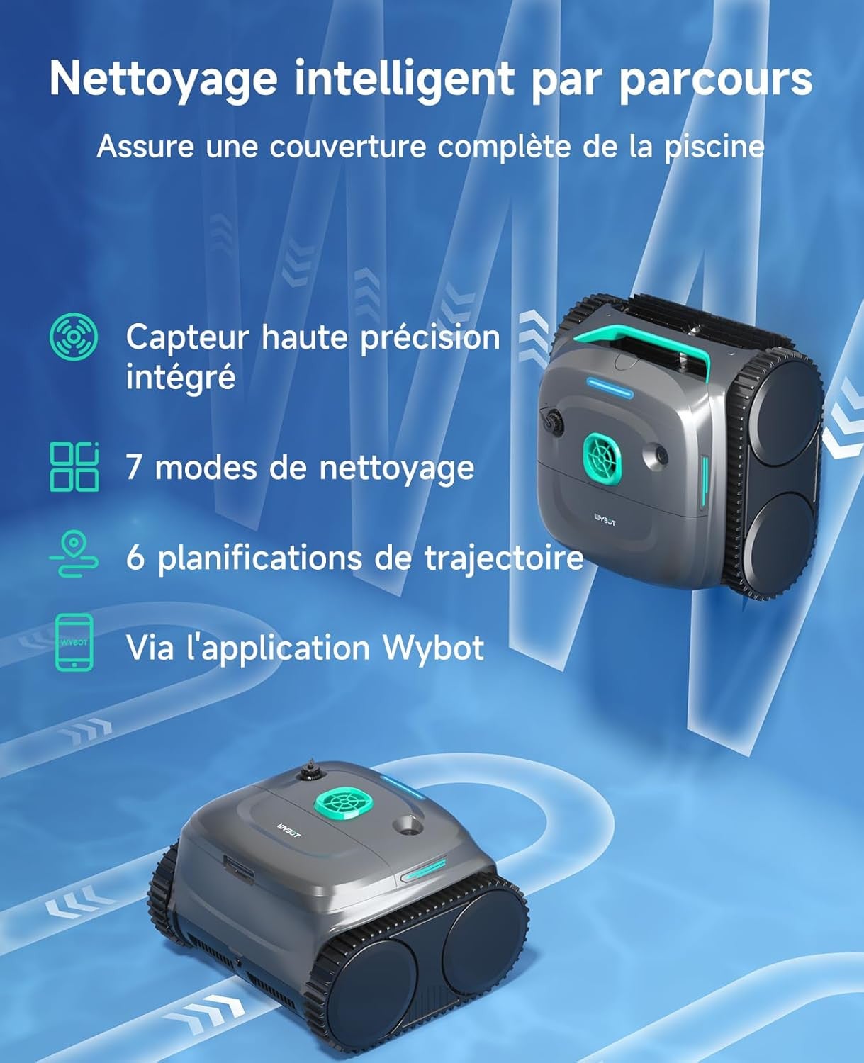 Robot de Piscine Sans Fil Wybot C2 - Double Filtration Ultra-Fine - Batterie grande autonomie - Application Smartphone - 6