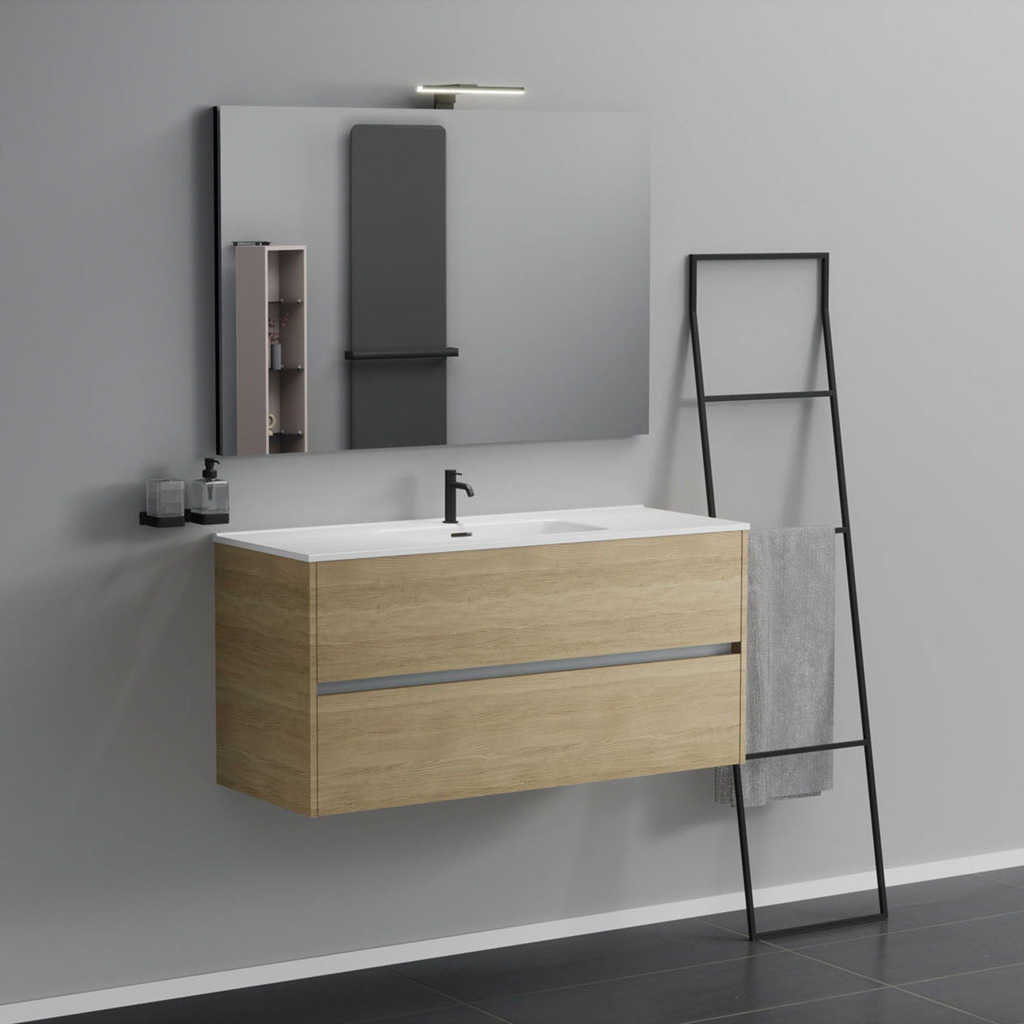 Inda - Meuble de salle de bain 2 tiroirs L.120 coN lavabo miroir et ...