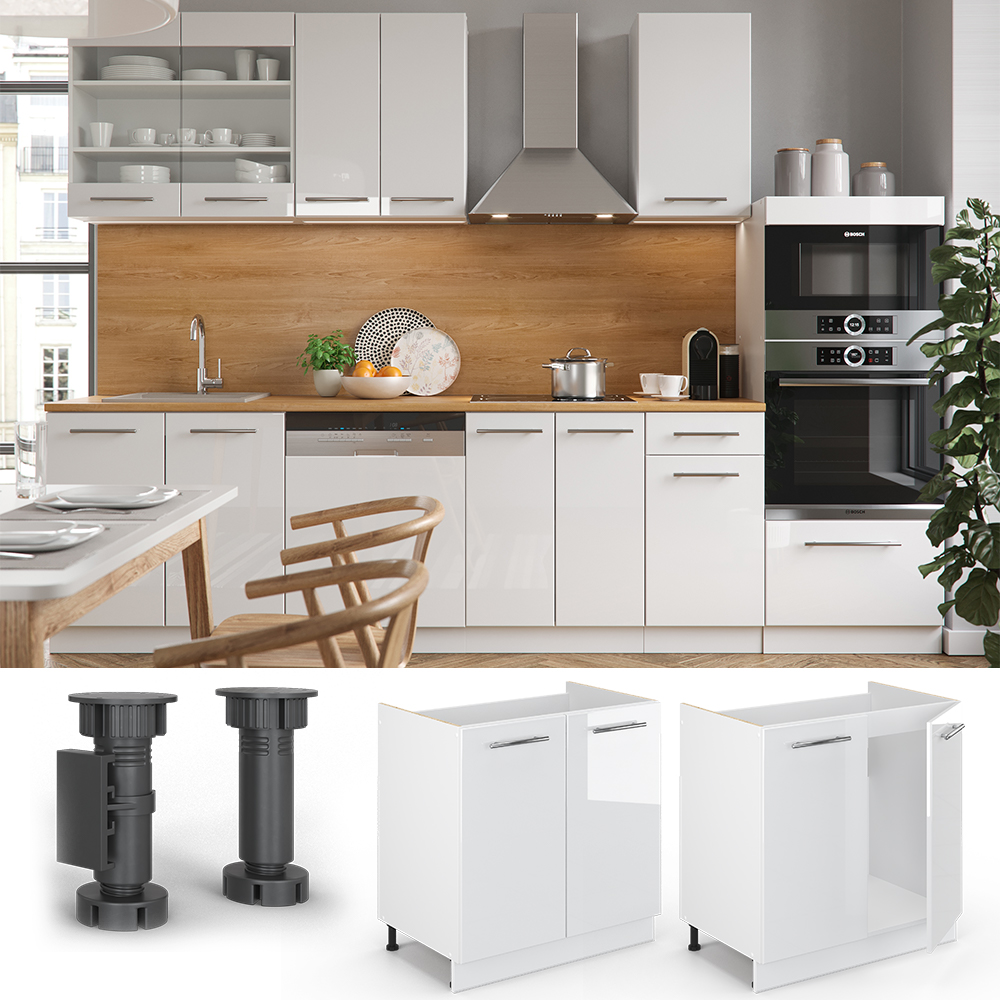 Vicco Meuble bas sous-évier Fame-Line, Blanc Haute brillance, 80cm sans PT - 2
